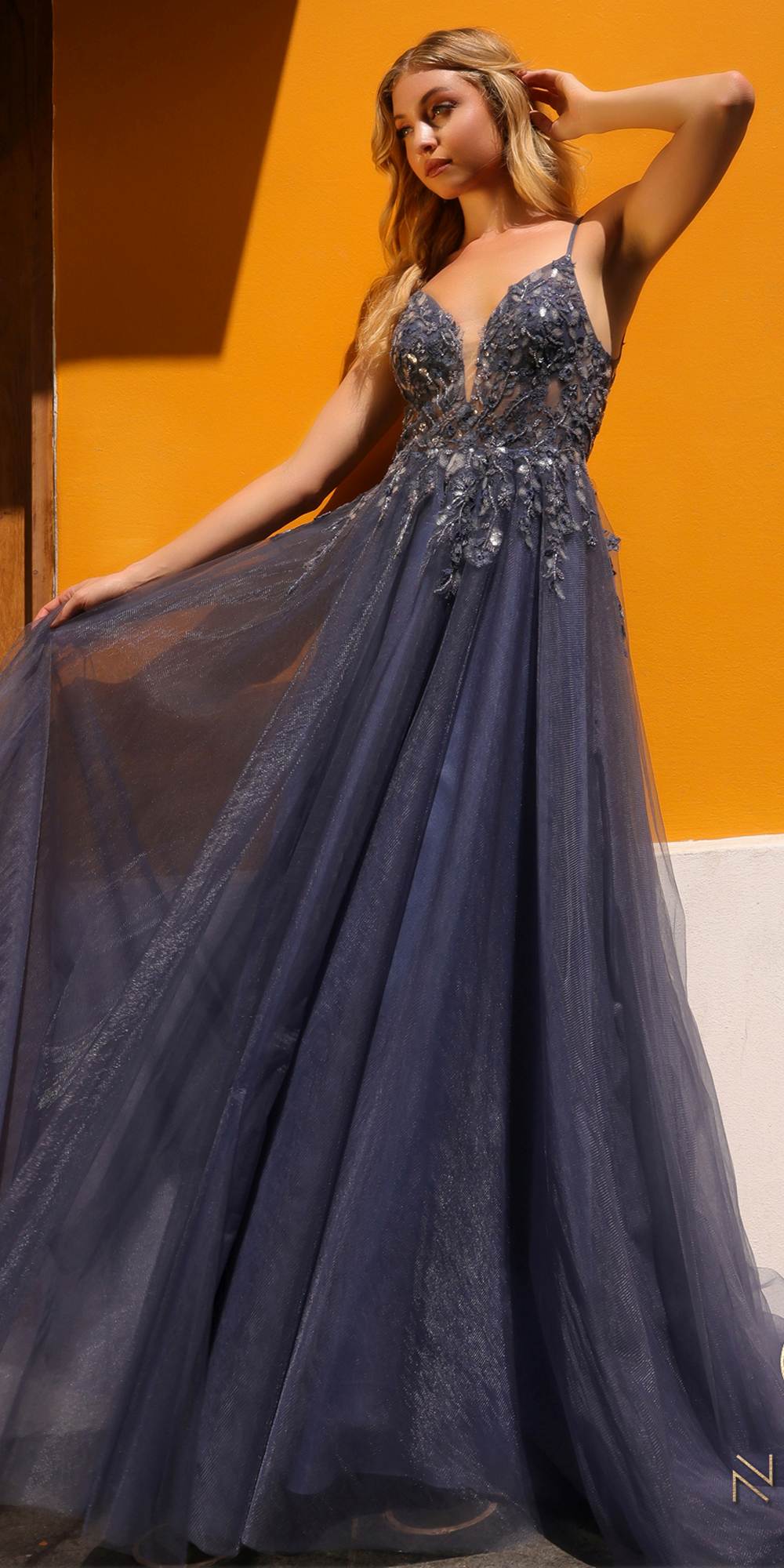 Nox Anabel Q1391 Long A-Line Sweetheart Lace Applique Tulle Gown by DiscountDressShop