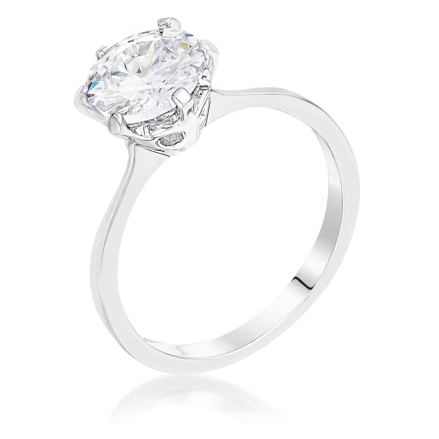 Avera 2Ct Round Cut Scallop Solitaire Engagement Ring in Silver