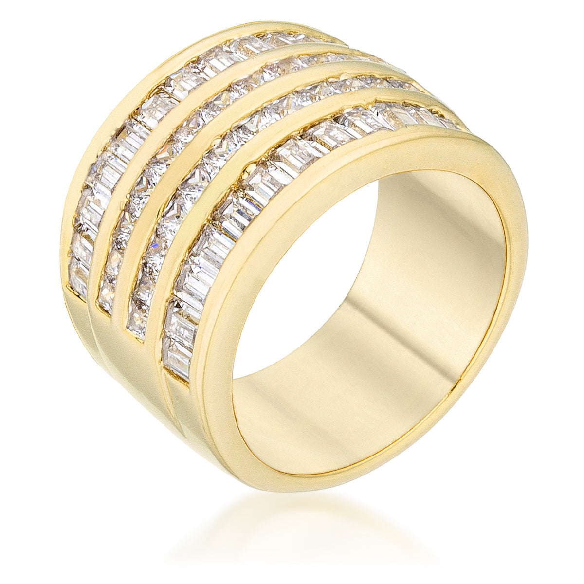 Avera Four Row Cubic Zirconia Cocktail Ring in Gold Finish