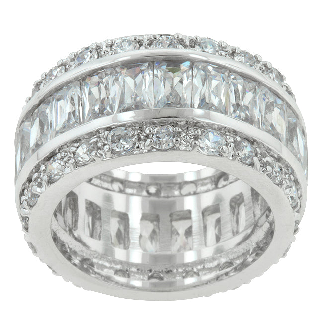 Avera Triple Row Zircon Eternity Ring in Polished Silver DestGlow