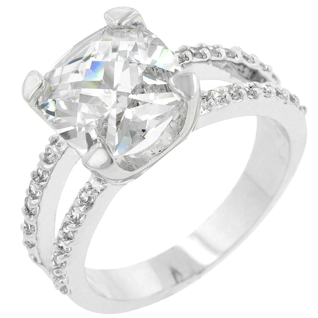 Avera Double Band Cubic Zirconia Engagement Ring in Silver