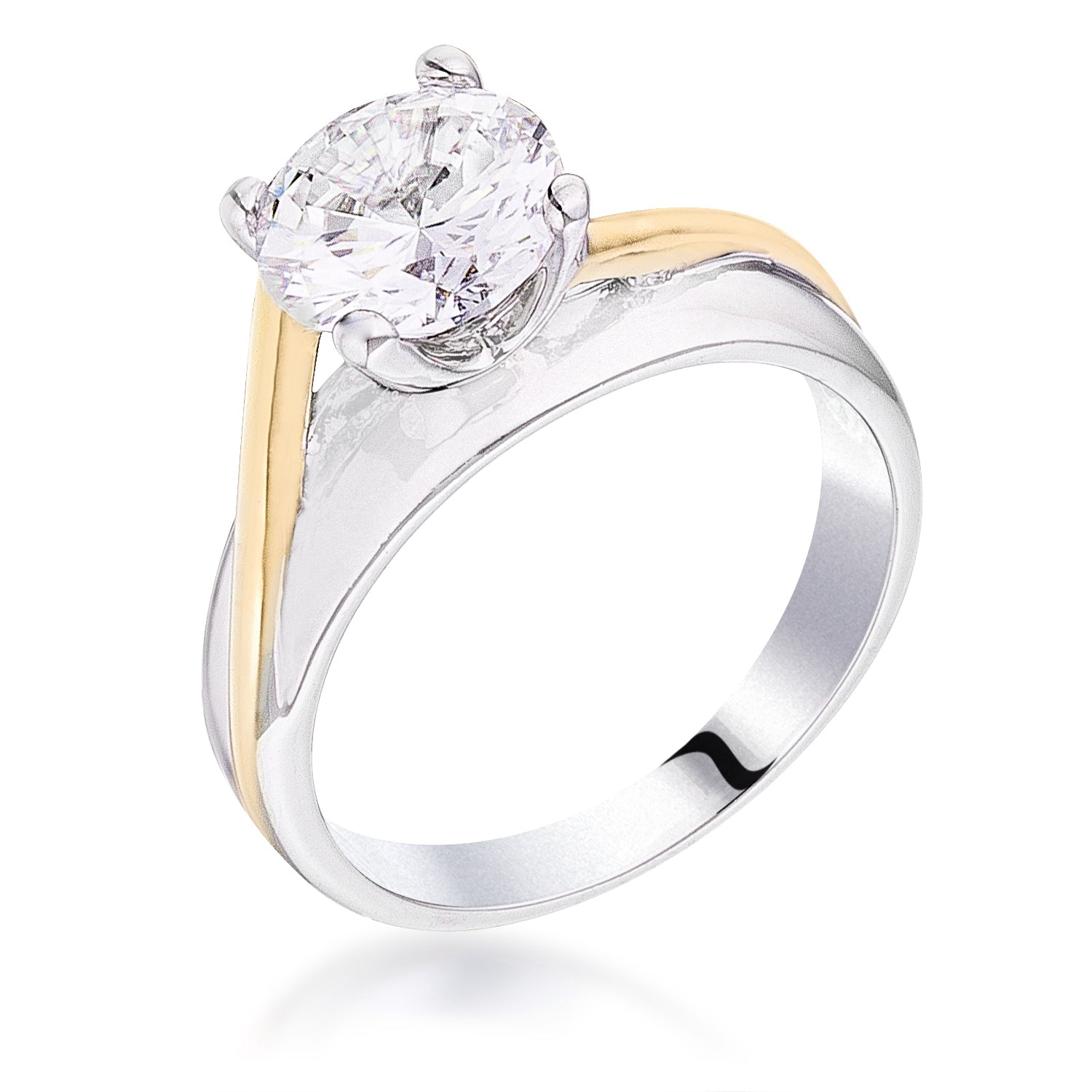 Avera Two-Tone Finish Solitaire Engagement Ring Size 5 Silver DestGlow