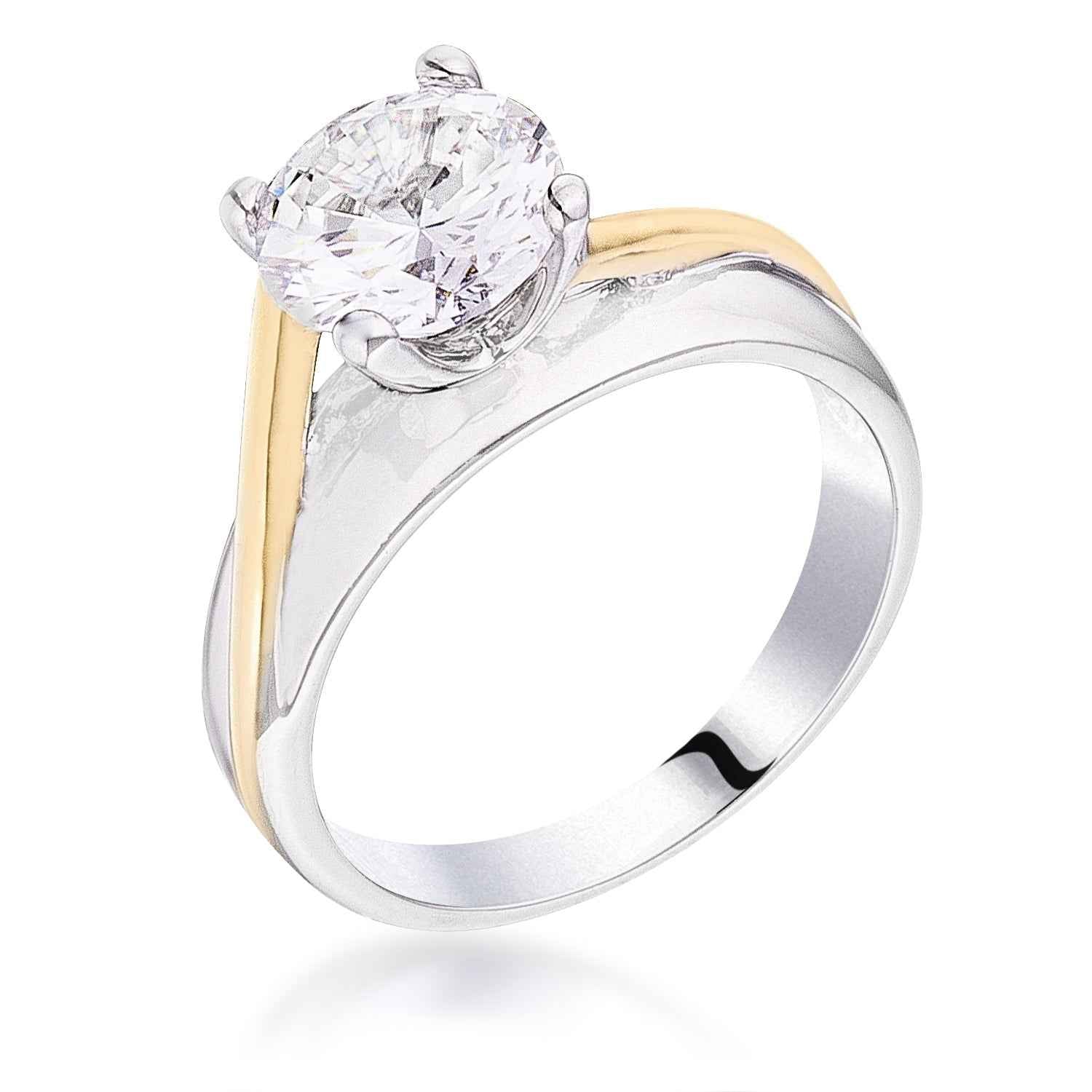 Avera Two-Tone Finish Solitaire Engagement Ring Size 5 Silver