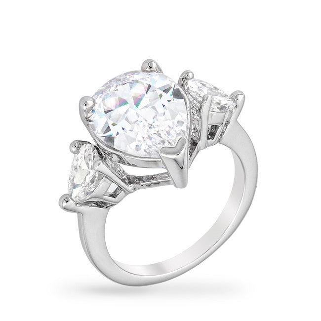 Avera Cubic Zirconia Pear Triplet Ring in Sterling Silver DestGlow