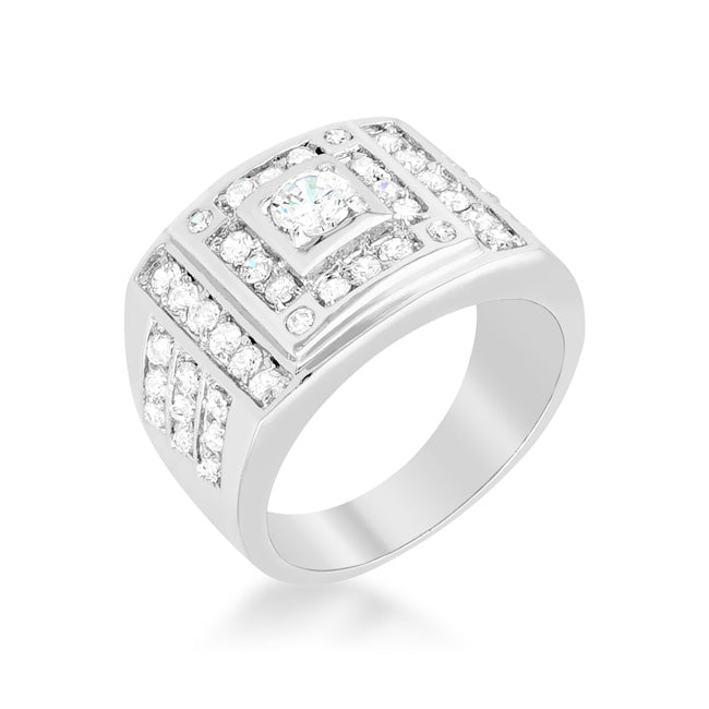 Avera Geometric Cubic Zirconia Ring in Silver Tone