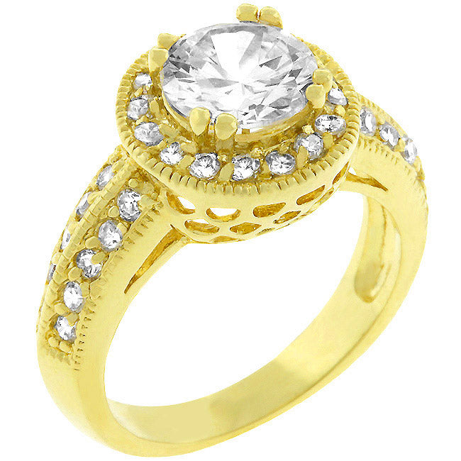 Avera Pave Halo Vintage Crown Ring in 14k Gold