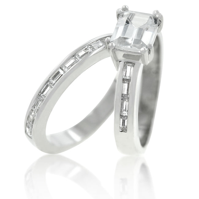 Avera Princess Baguette Wedding Set in Sterling Silver DestGlow