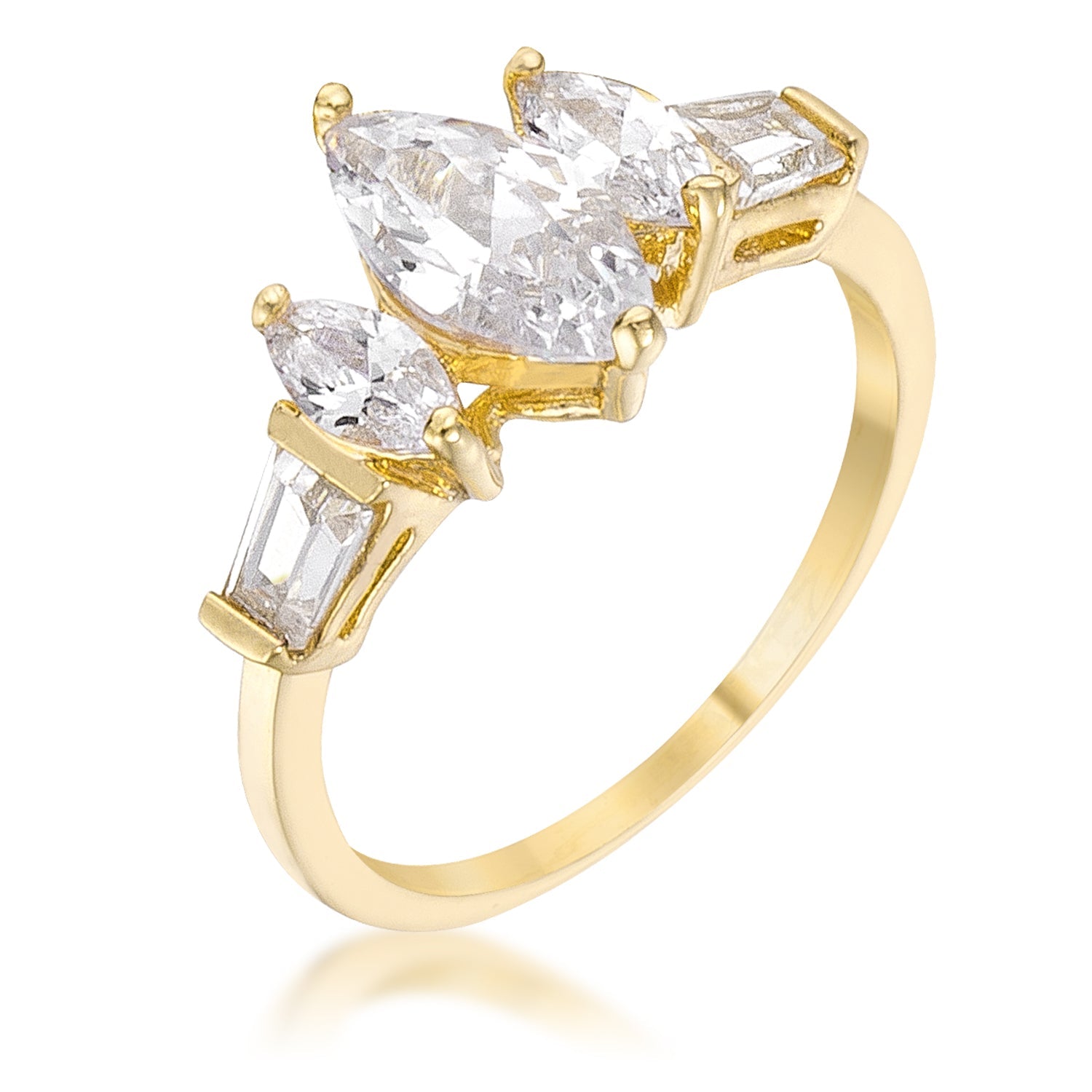 Avera Marquise Triplet Engagement Ring In Gold Finish