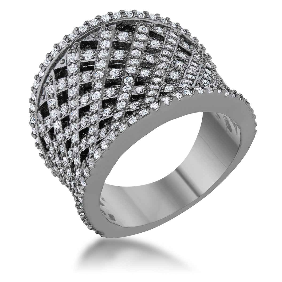 Brin 1.4ct CZ Hematite Wide Woven Style Ring