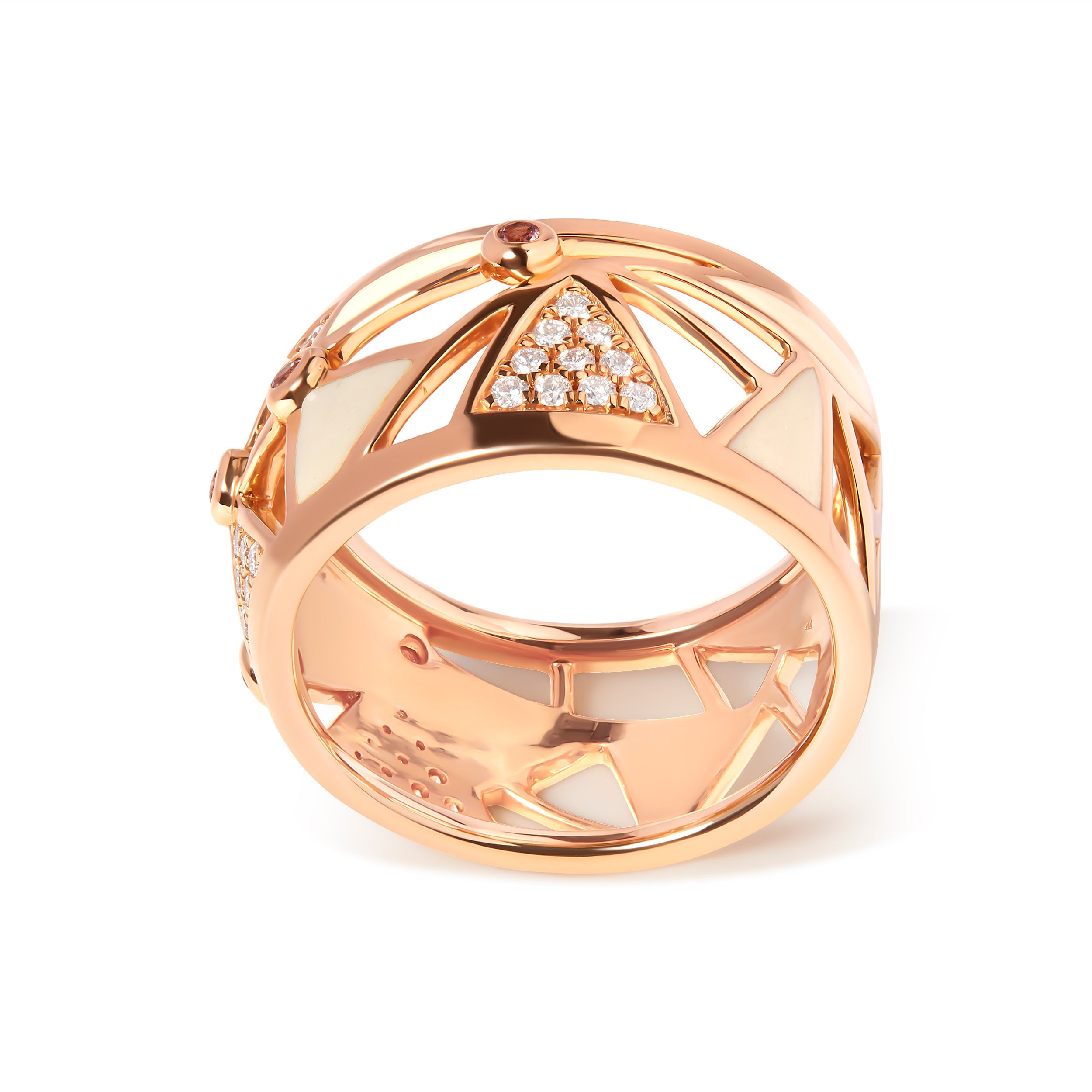 14K Rose Gold 1/3 Cttw Diamond and Pink Tourmaline Cigar Band Ring with White Enamel (G-H Color, SI1-SI2 Clarity) by Bids.com