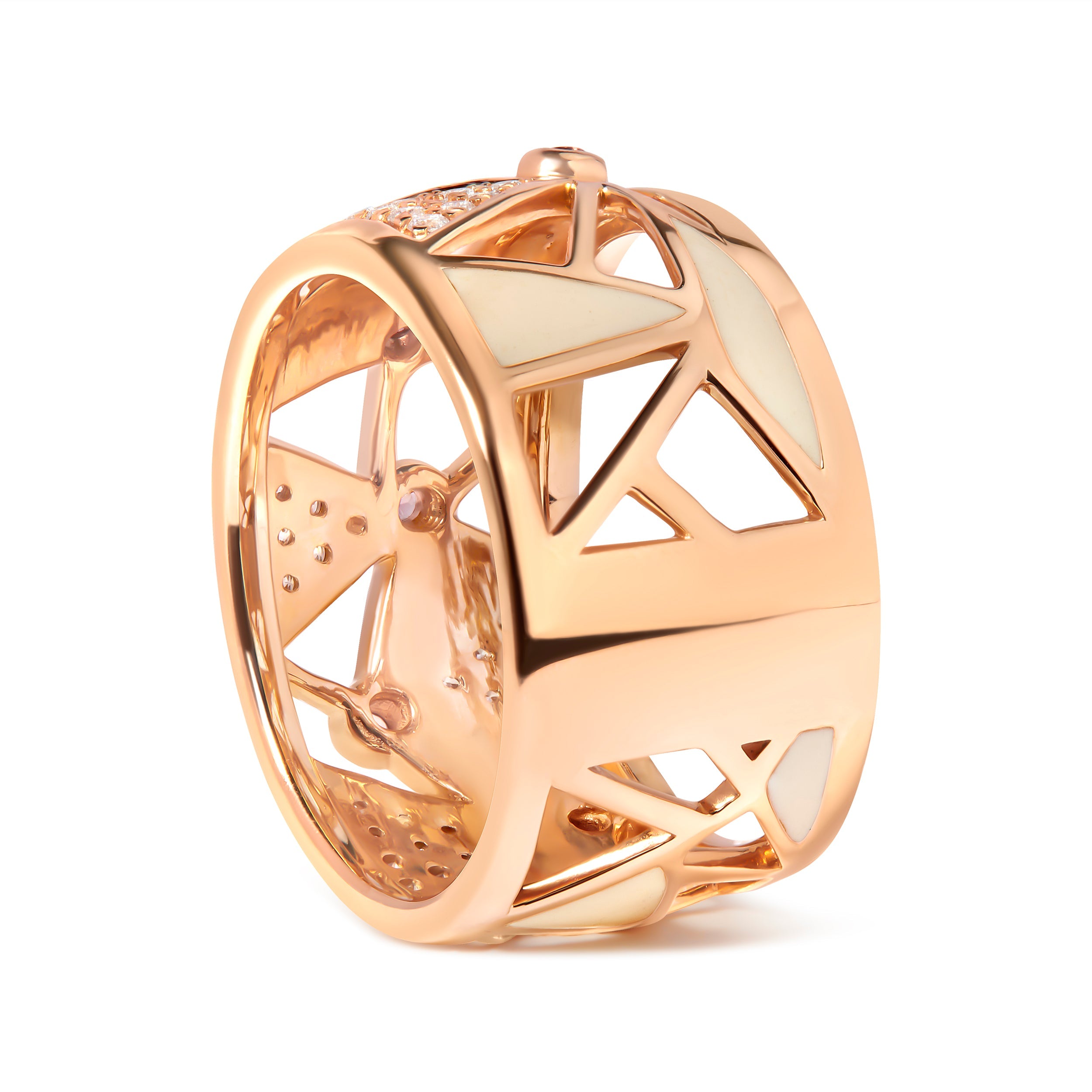 14K Rose Gold 1/3 Cttw Diamond and Pink Tourmaline Cigar Band Ring with White Enamel (G-H Color, SI1-SI2 Clarity) by Bids.com