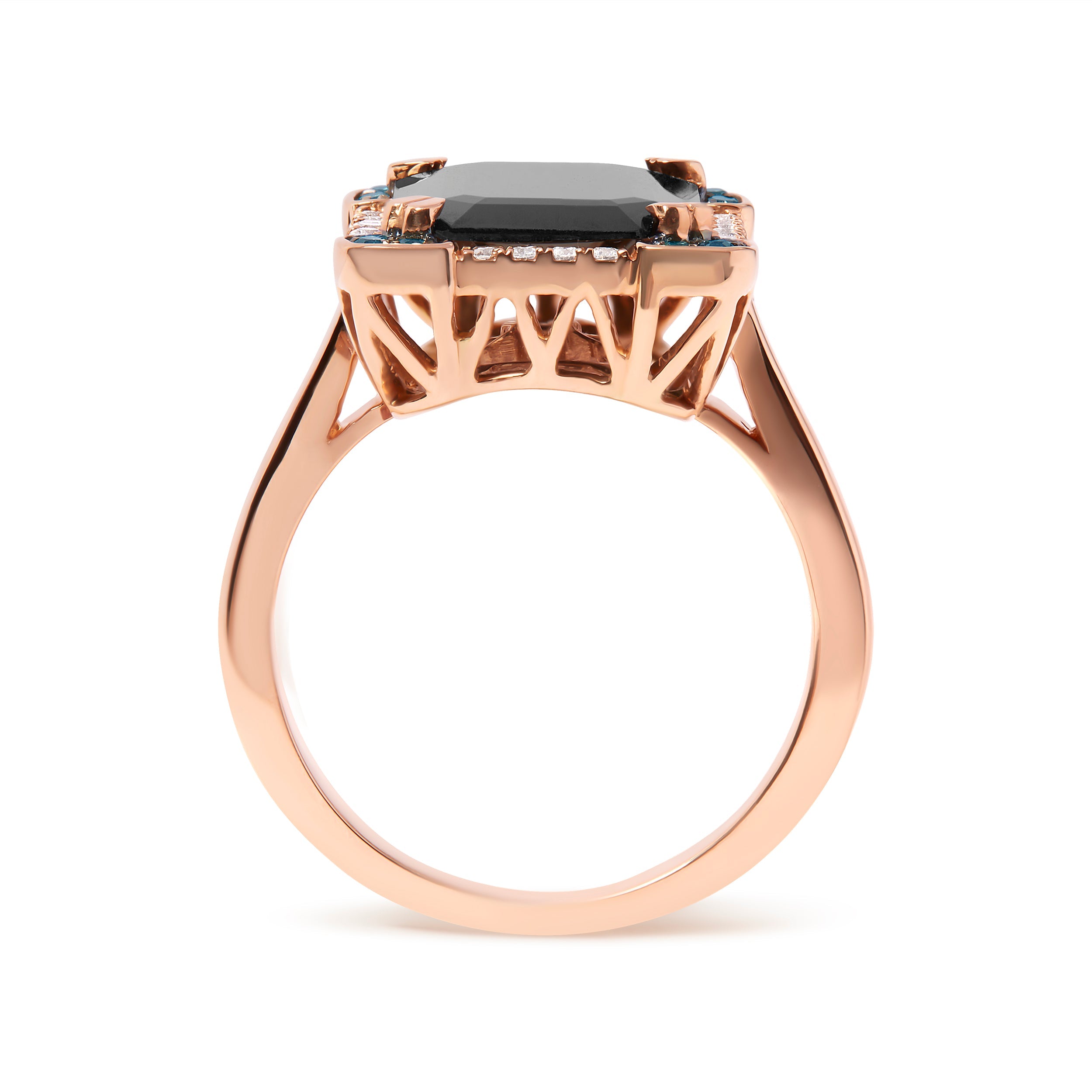 14K Rose Gold 15x10 MM Emerald-Cut Black Onyx and 1/5 Cttw Blue and White Diamond Halo Cocktail Ring (G-H Color, SI1-SI2 Clarity)- Size 7 by Bids.com
