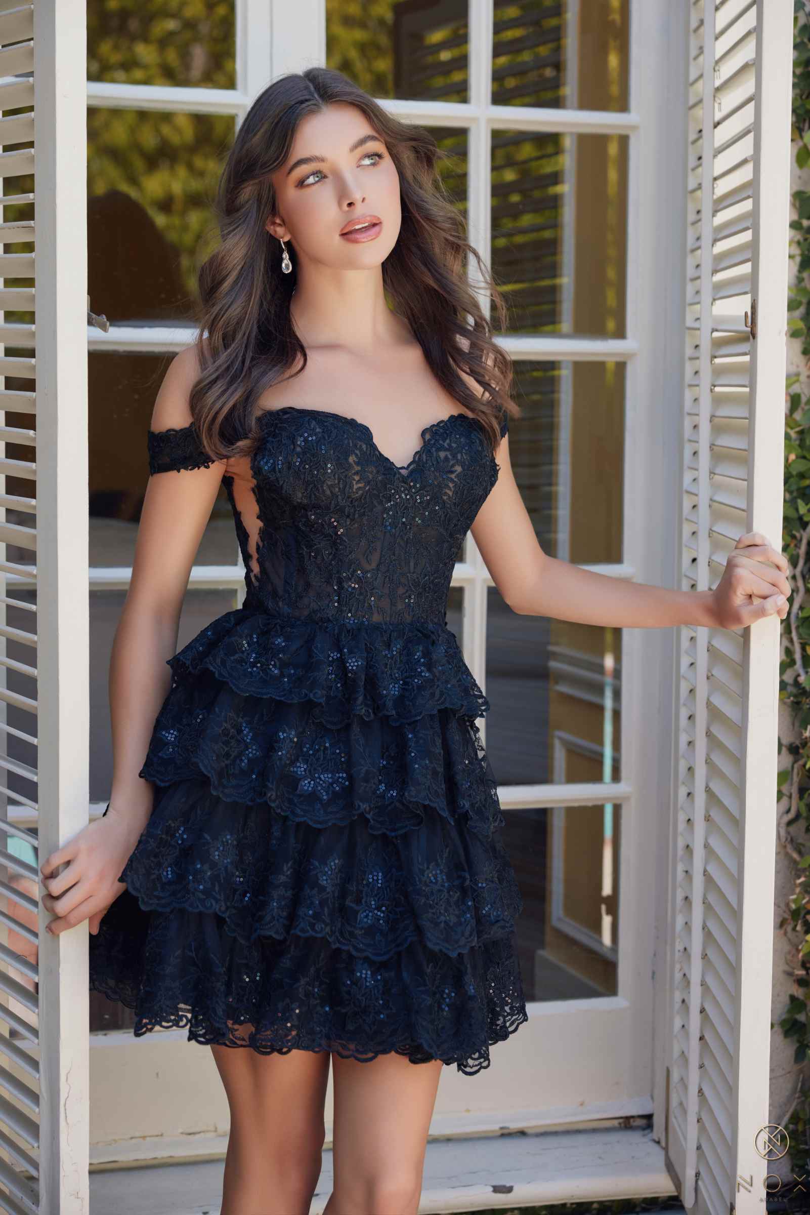 Nox Anabel R877 Dress Short A-Line Off the Shoulder Tiered Skirt by DiscountDressShop