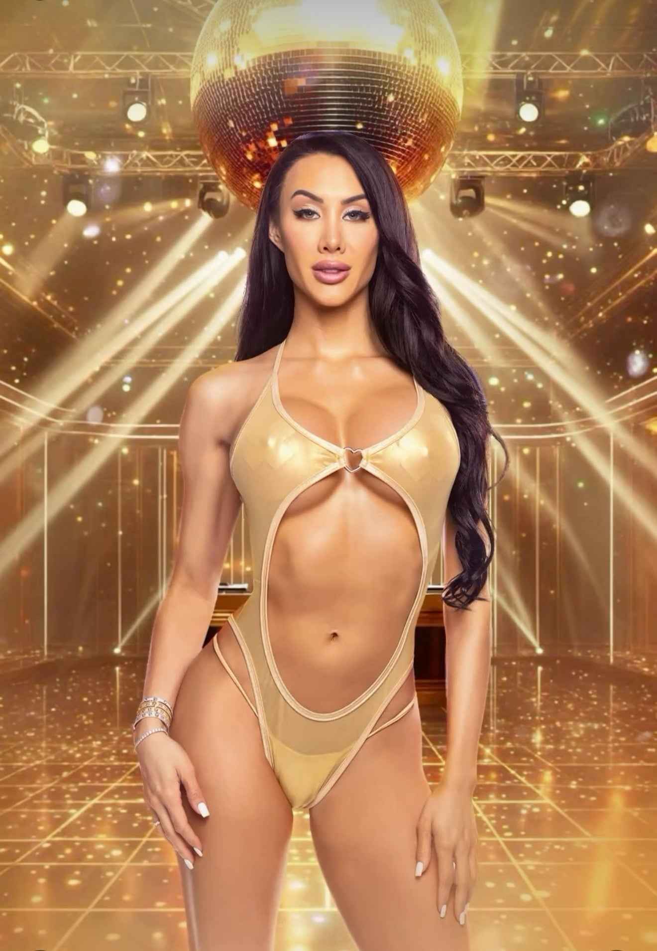 Holographic Fishnet Cutout Romper