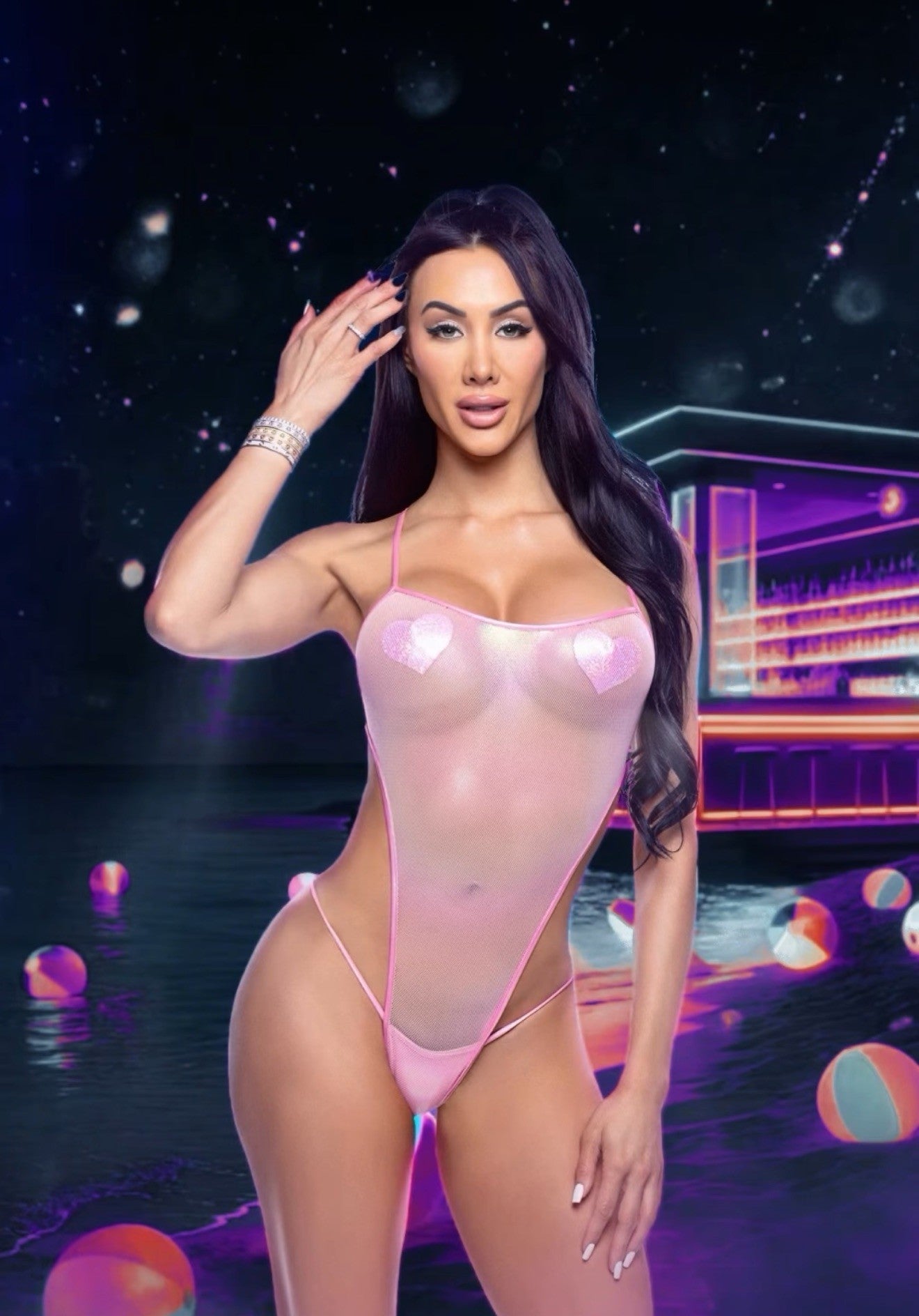 Holographic Fishnet High Cut Romper DestGlow