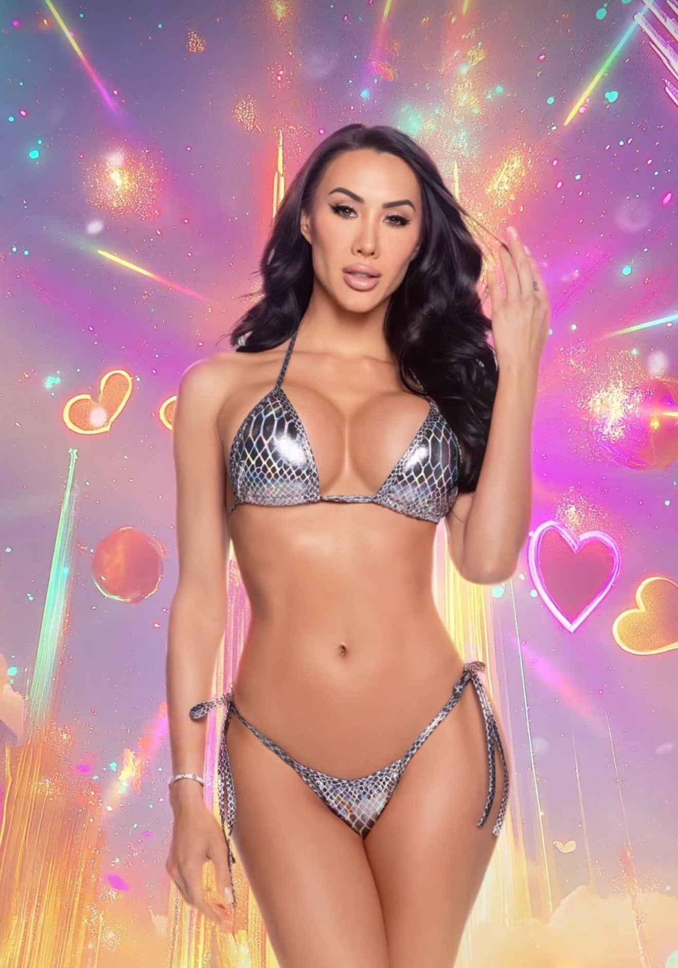 2PC Iridescent Snake Print Bikini Set