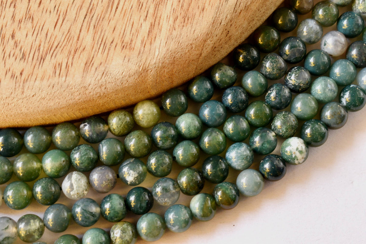 Moss Agate Beads, Natural Round Crystal Beads 4mm to 12mm. DestGlow