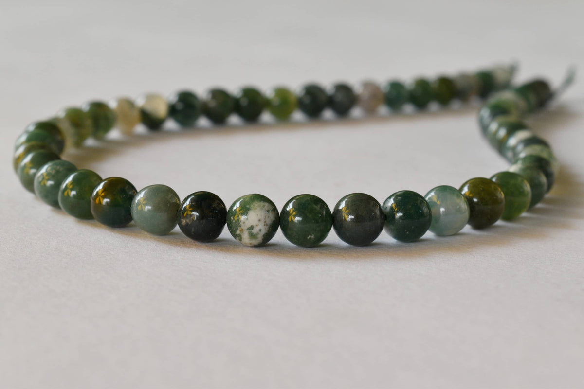 Moss Agate Beads, Natural Round Crystal Beads 4mm to 12mm. DestGlow