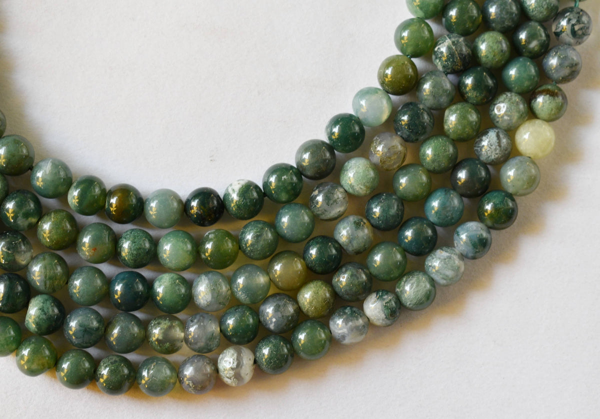 Moss Agate Beads, Natural Round Crystal Beads 4mm to 12mm. DestGlow