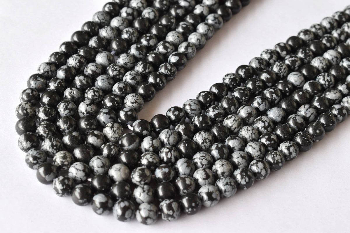 Snowflake Black Obsidian Beads, Natural Round Crystal Beads 4mm to 12mm DestGlow