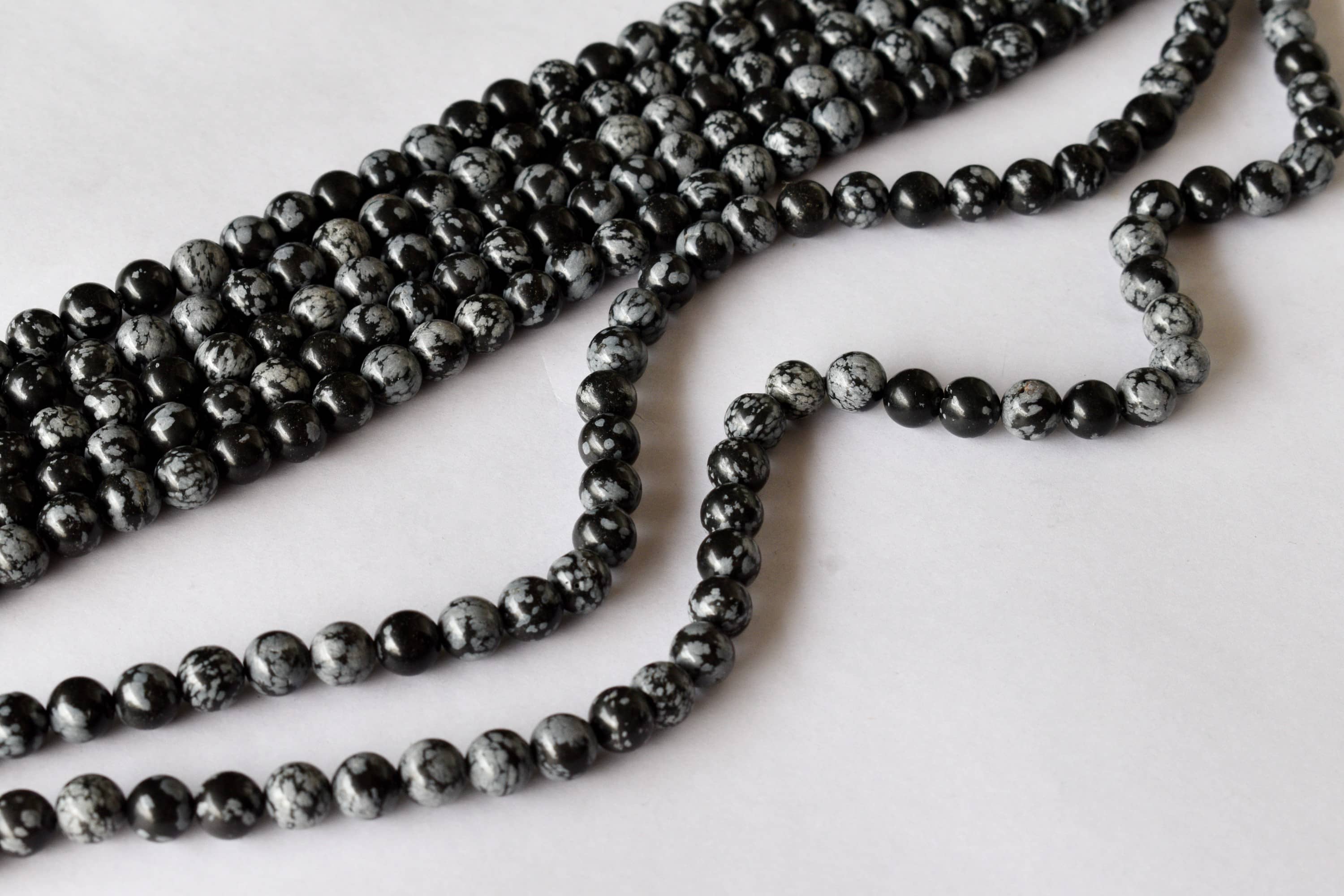 Snowflake Black Obsidian Beads, Natural Round Crystal Beads 4mm to 12mm DestGlow