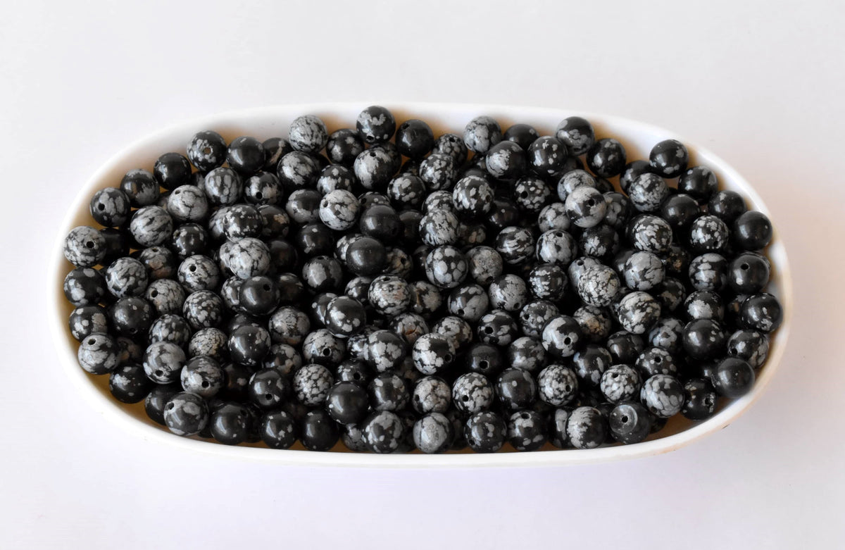 Snowflake Black Obsidian Beads, Natural Round Crystal Beads 4mm to 12mm DestGlow