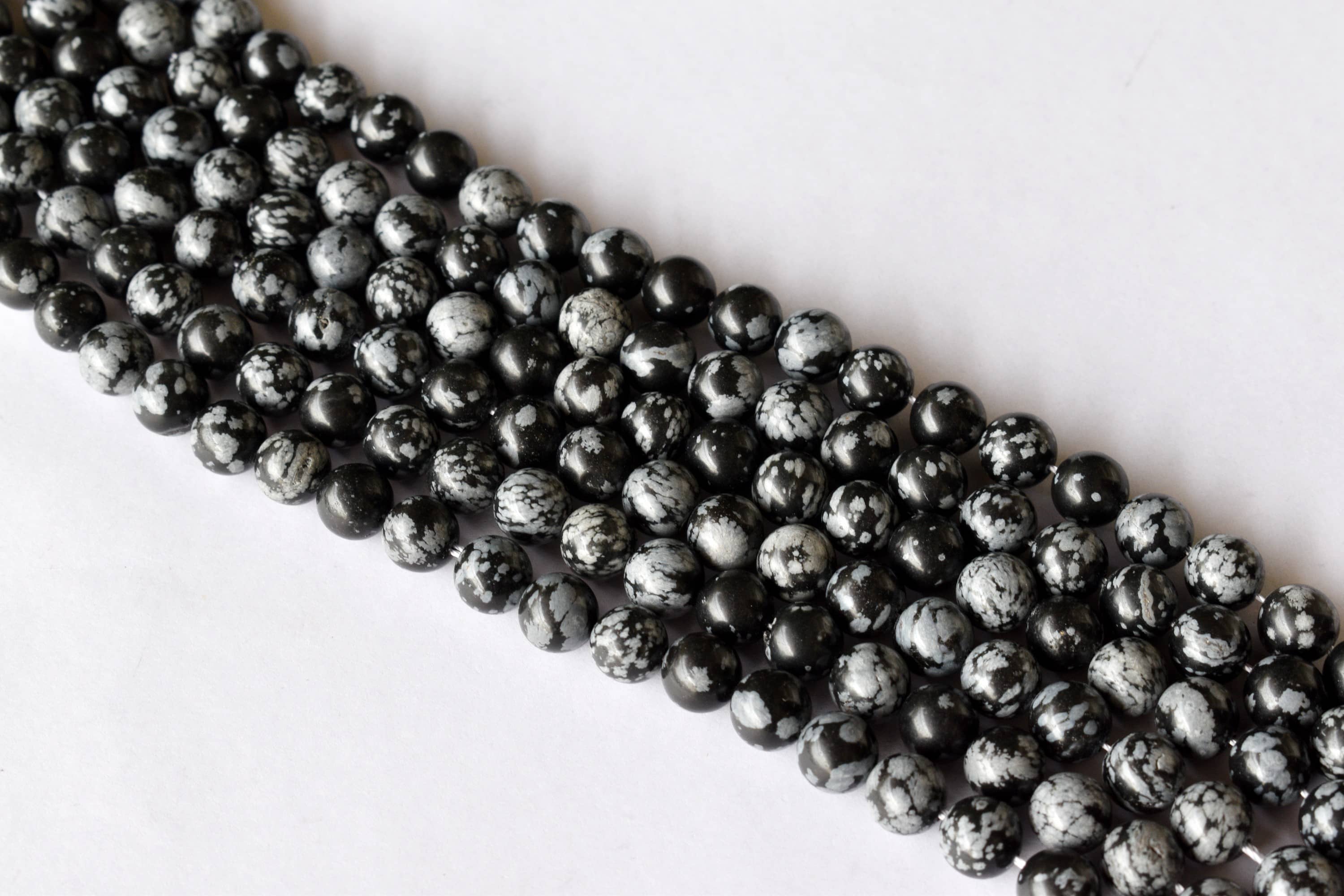 Snowflake Black Obsidian Beads, Natural Round Crystal Beads 4mm to 12mm DestGlow