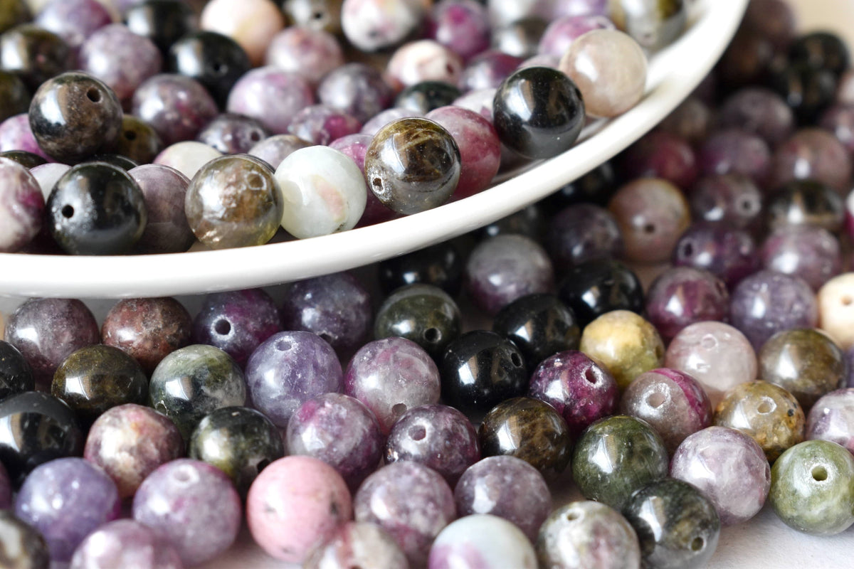 Watermelon Tourmaline Beads, Natural Round Crystal Beads 4mm to 10mm DestGlow