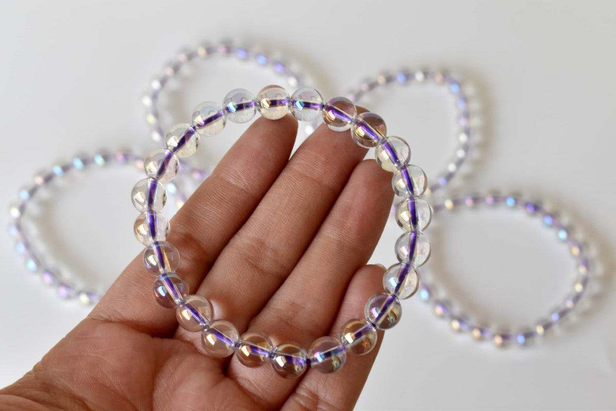 Aura Quartz Rainbow Moonstone Bracelet (Compassion and Patience) DestGlow