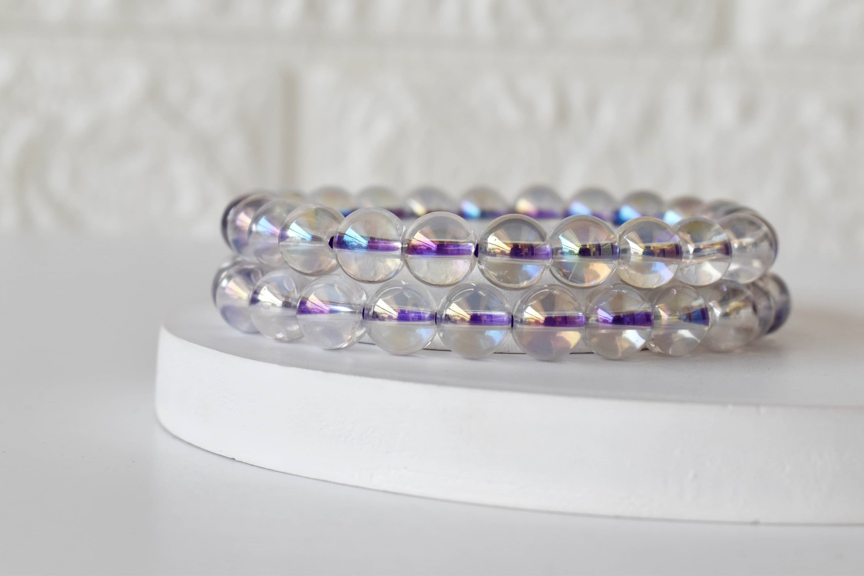 Aura Quartz Rainbow Moonstone Bracelet (Compassion and Patience) DestGlow