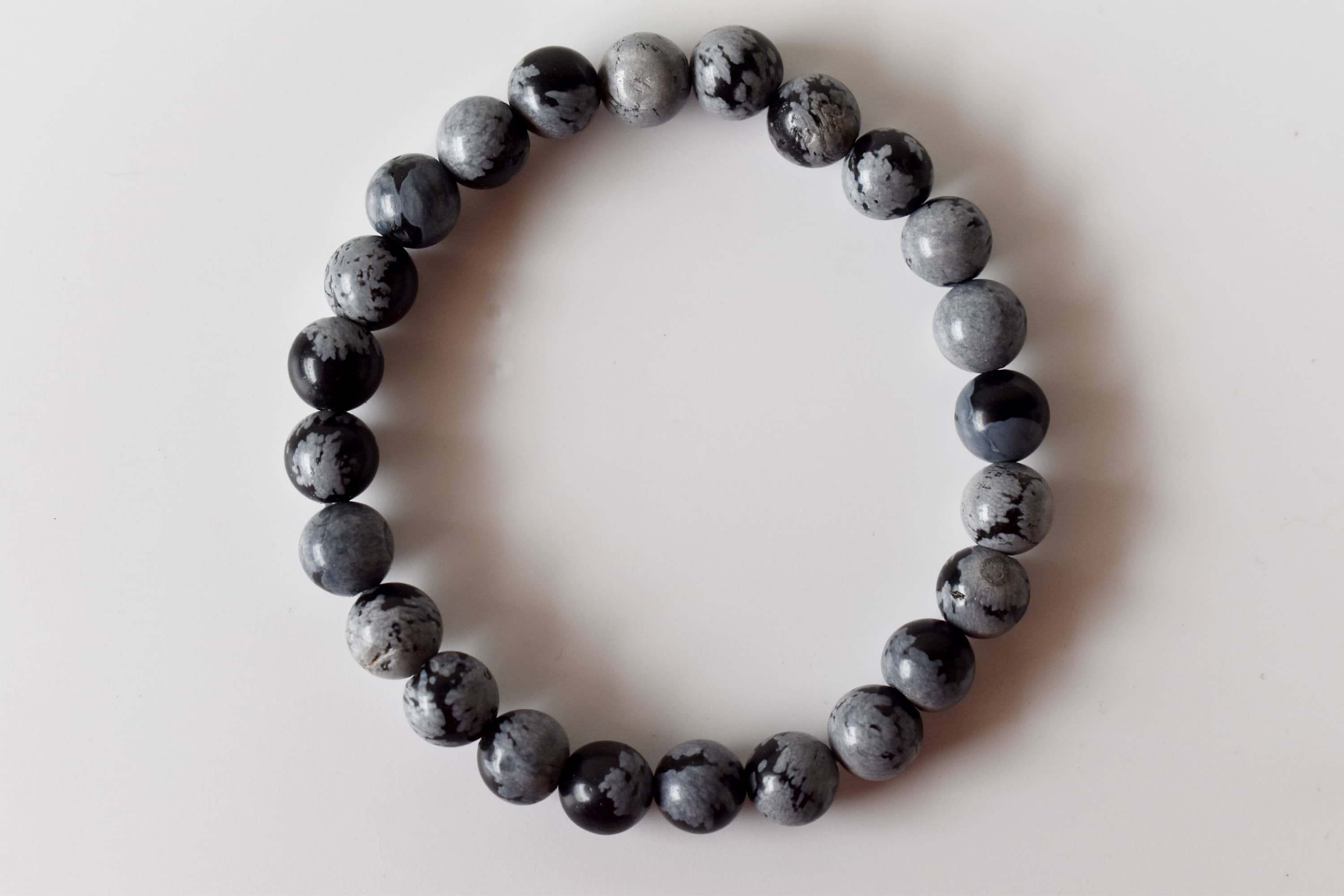 8mm Crystal Bracelet | Black Snowflake Obsidian Healing Gemstone Bracelet DestGlow