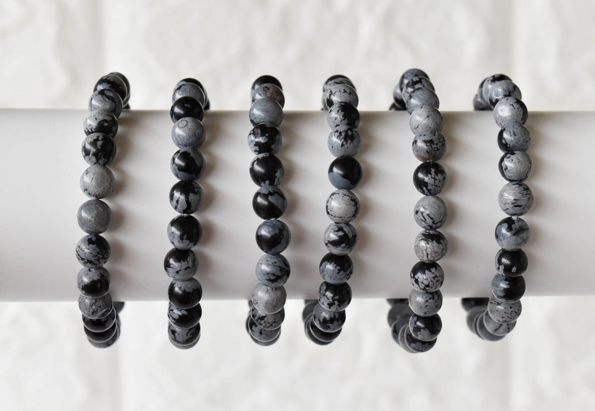 8mm Crystal Bracelet | Black Snowflake Obsidian Healing Gemstone Bracelet DestGlow