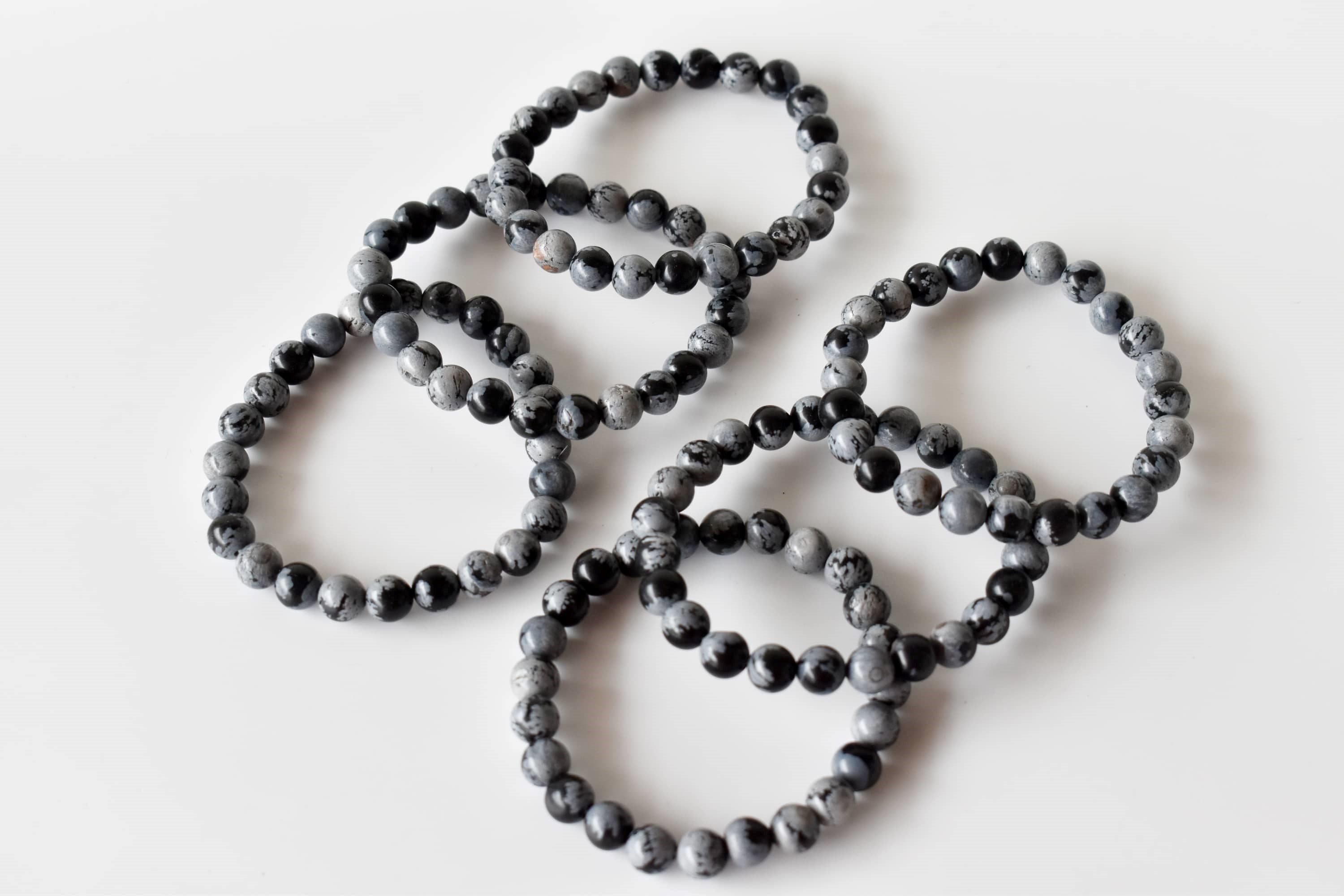 8mm Crystal Bracelet | Black Snowflake Obsidian Healing Gemstone Bracelet DestGlow
