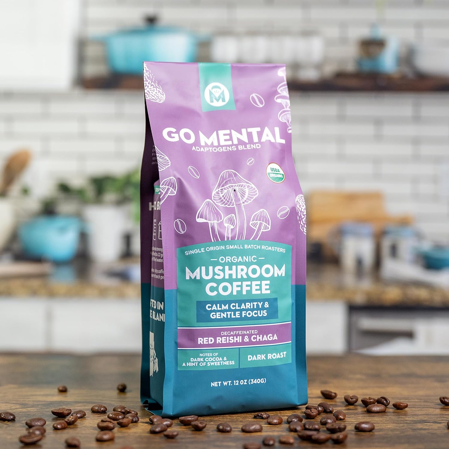 Decaf Red Reishi Chaga Mushroom Coffee Adaptogens Calm Focus