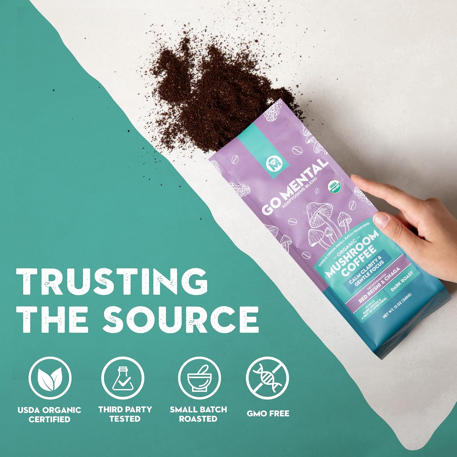 Decaf Red Reishi Chaga Mushroom Coffee Adaptogens Calm Focus