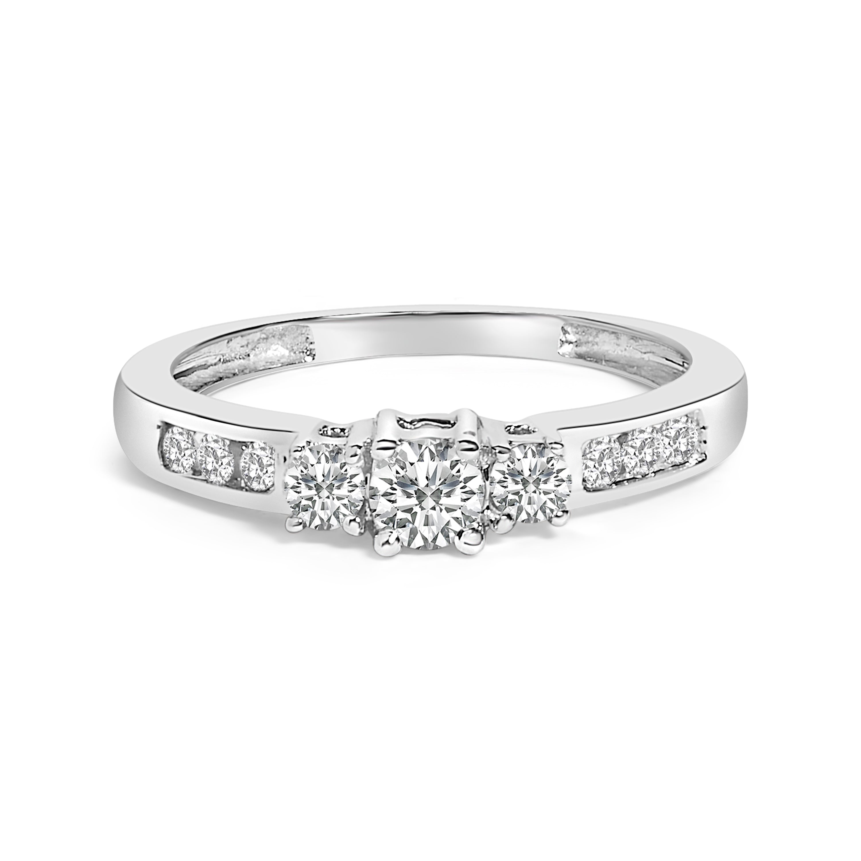 10K White Gold 1/2 Cttw Diamond Three Stone Ring DestGlow
