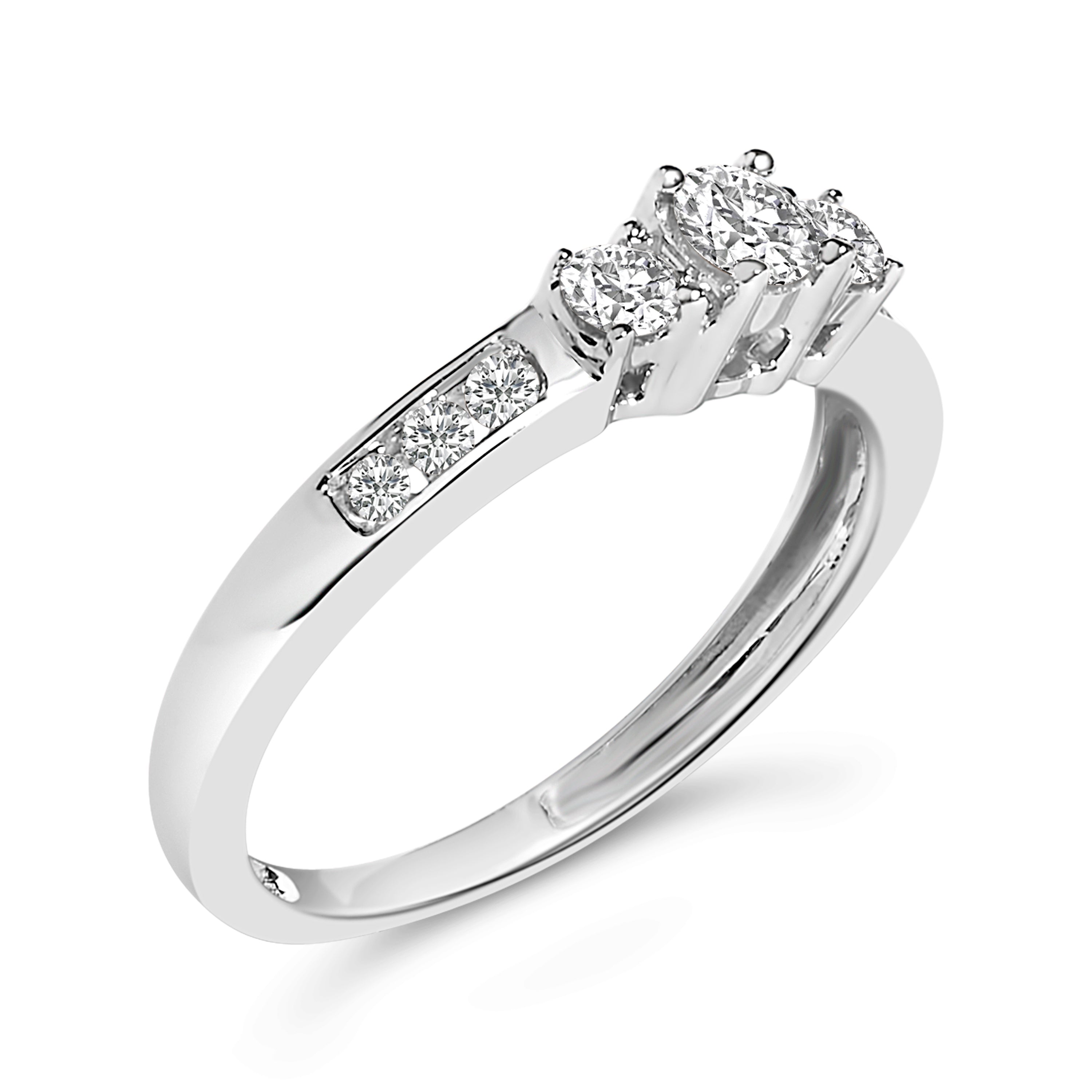 10K White Gold 1/2 Cttw Diamond Three Stone Ring DestGlow