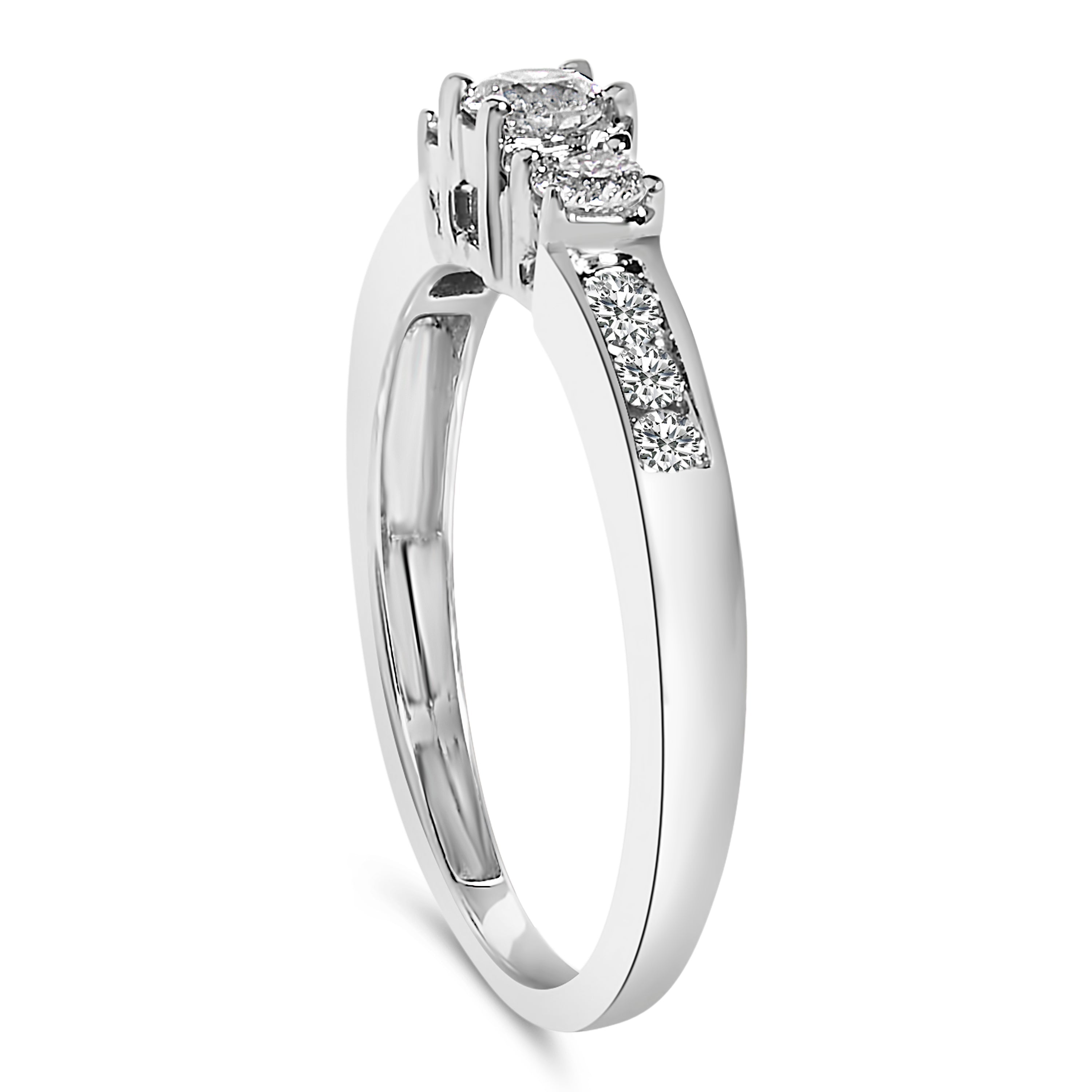 10K White Gold 1/2 Cttw Diamond Three Stone Ring DestGlow