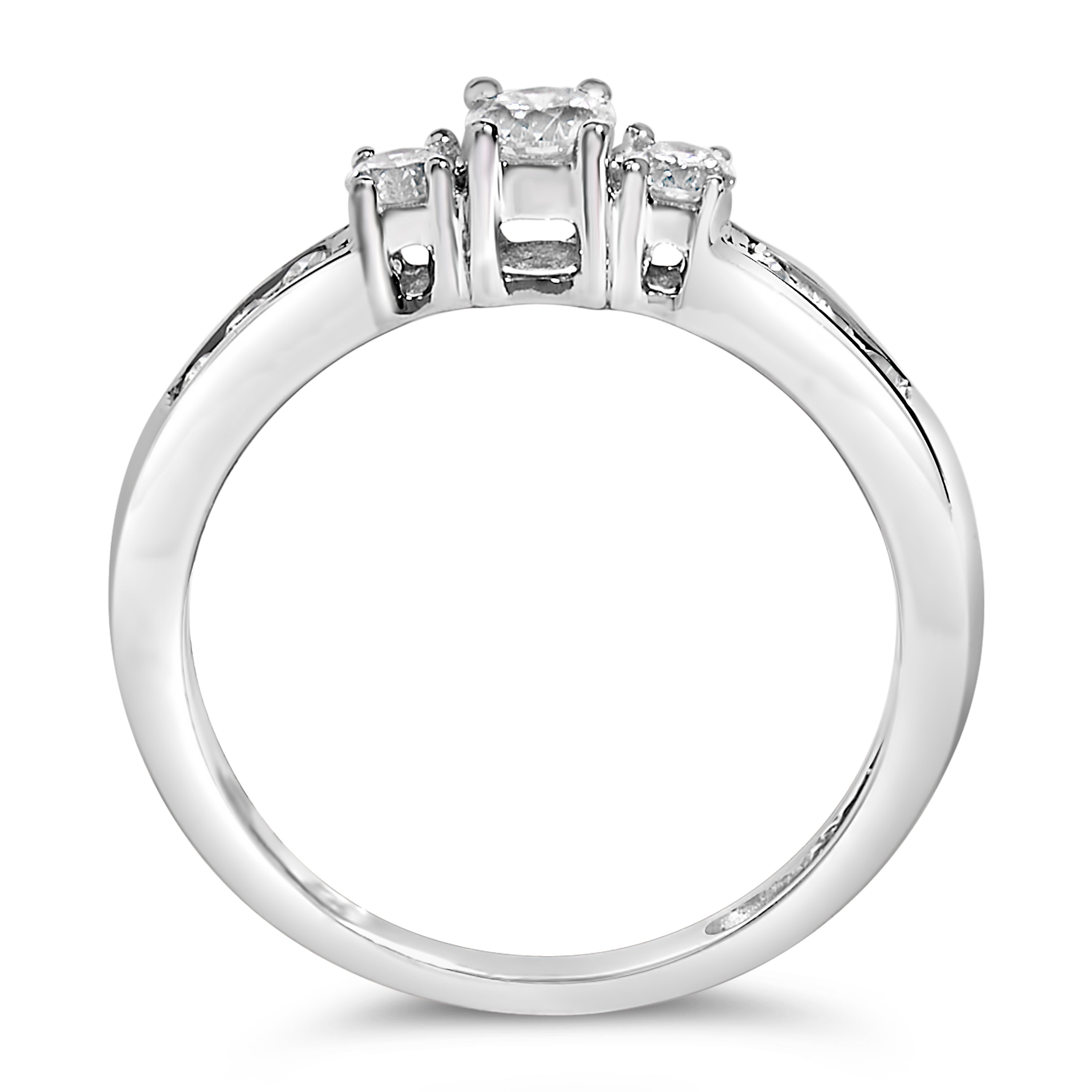 10K White Gold 1/2 Cttw Diamond Three Stone Ring DestGlow