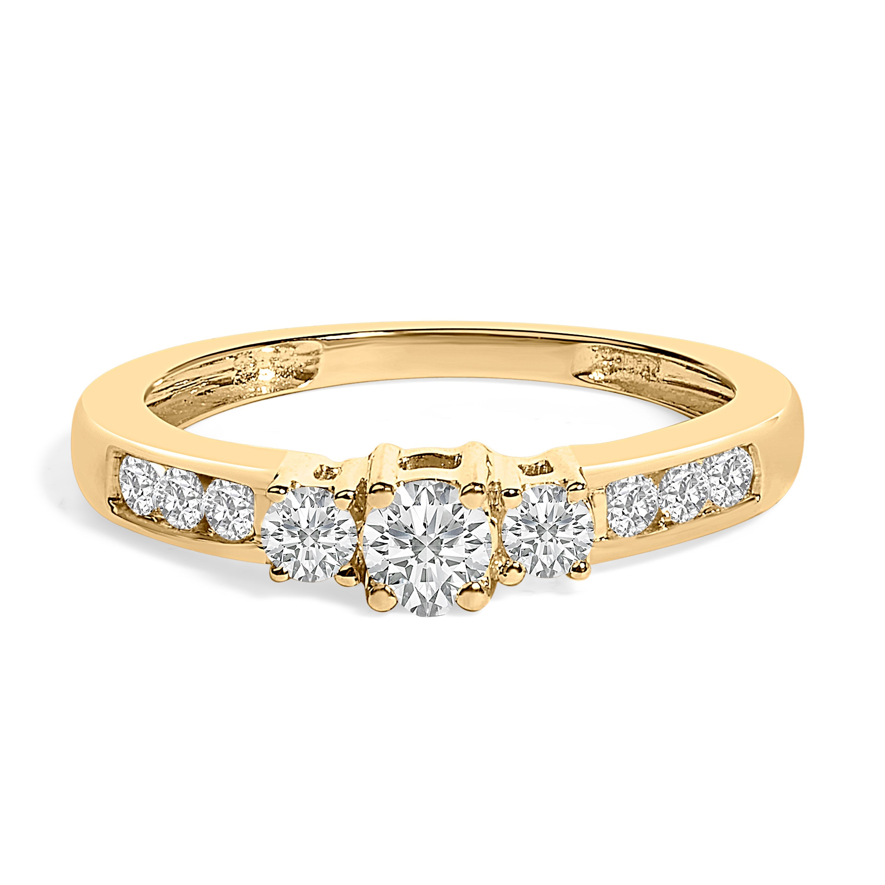 10K White Gold 1/2 Cttw Diamond Three Stone Ring DestGlow