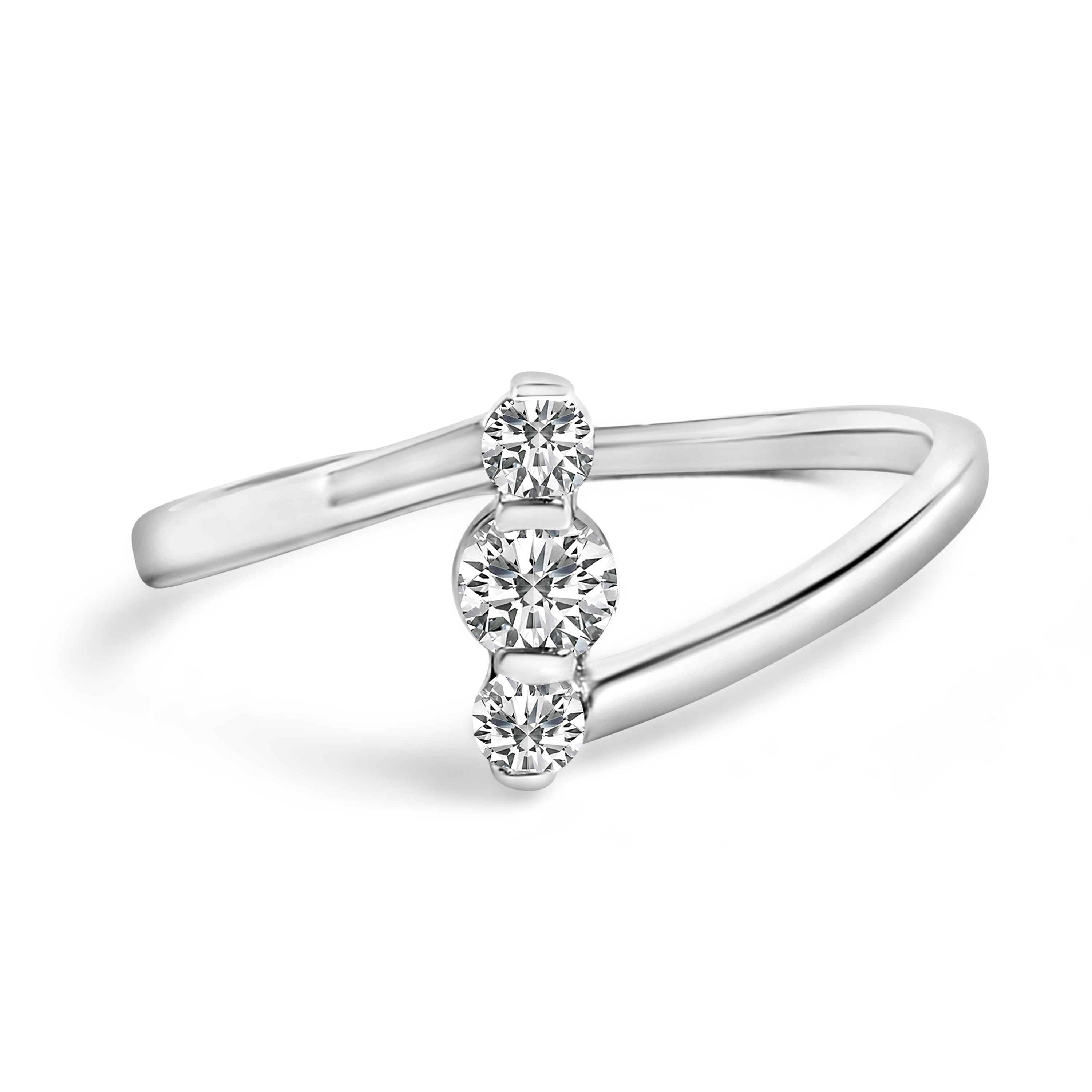 10K White Gold 1/4 Cttw Lab Grown Diamond Vertical Three Stone Ring DestGlow