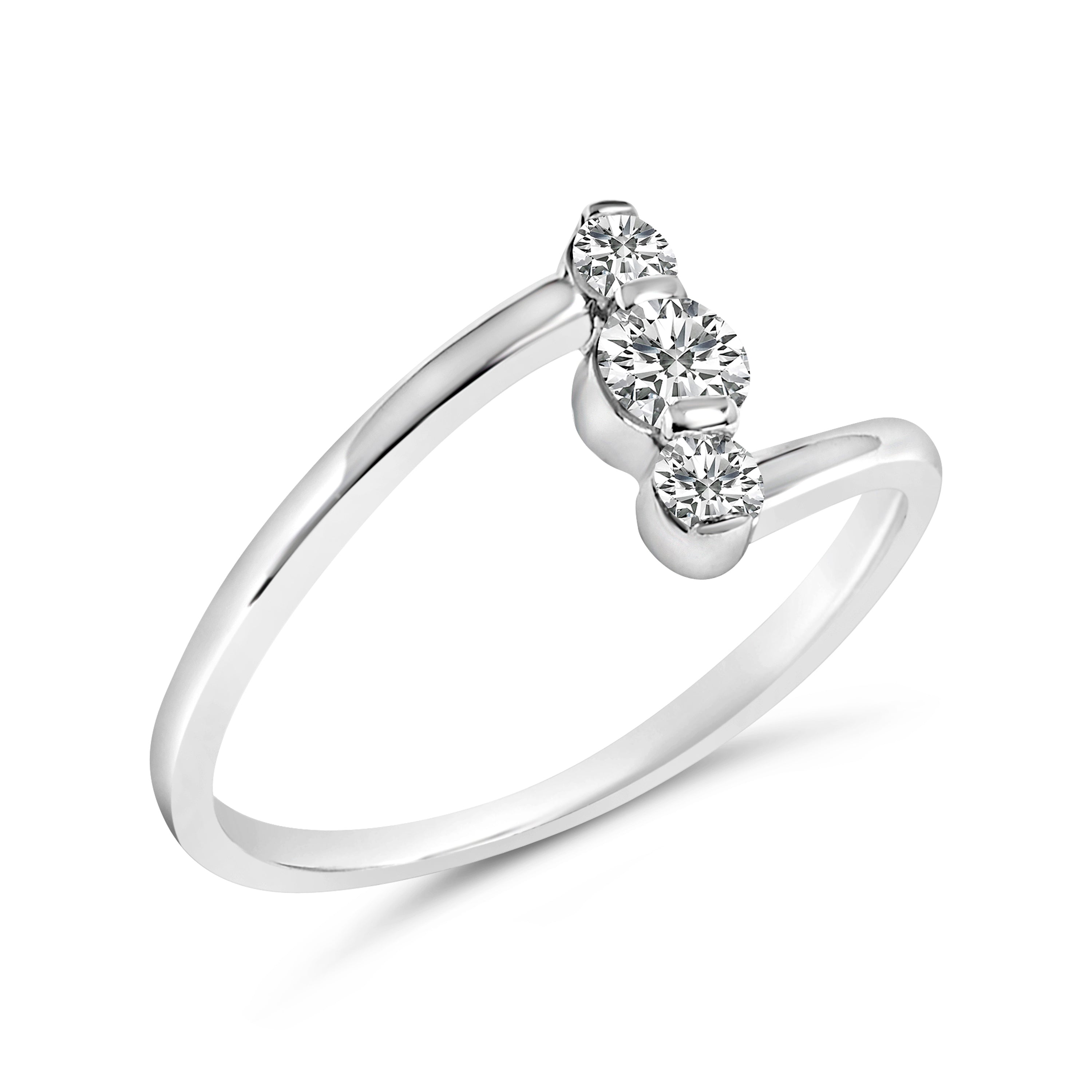 10K White Gold 1/4 Cttw Lab Grown Diamond Vertical Three Stone Ring DestGlow