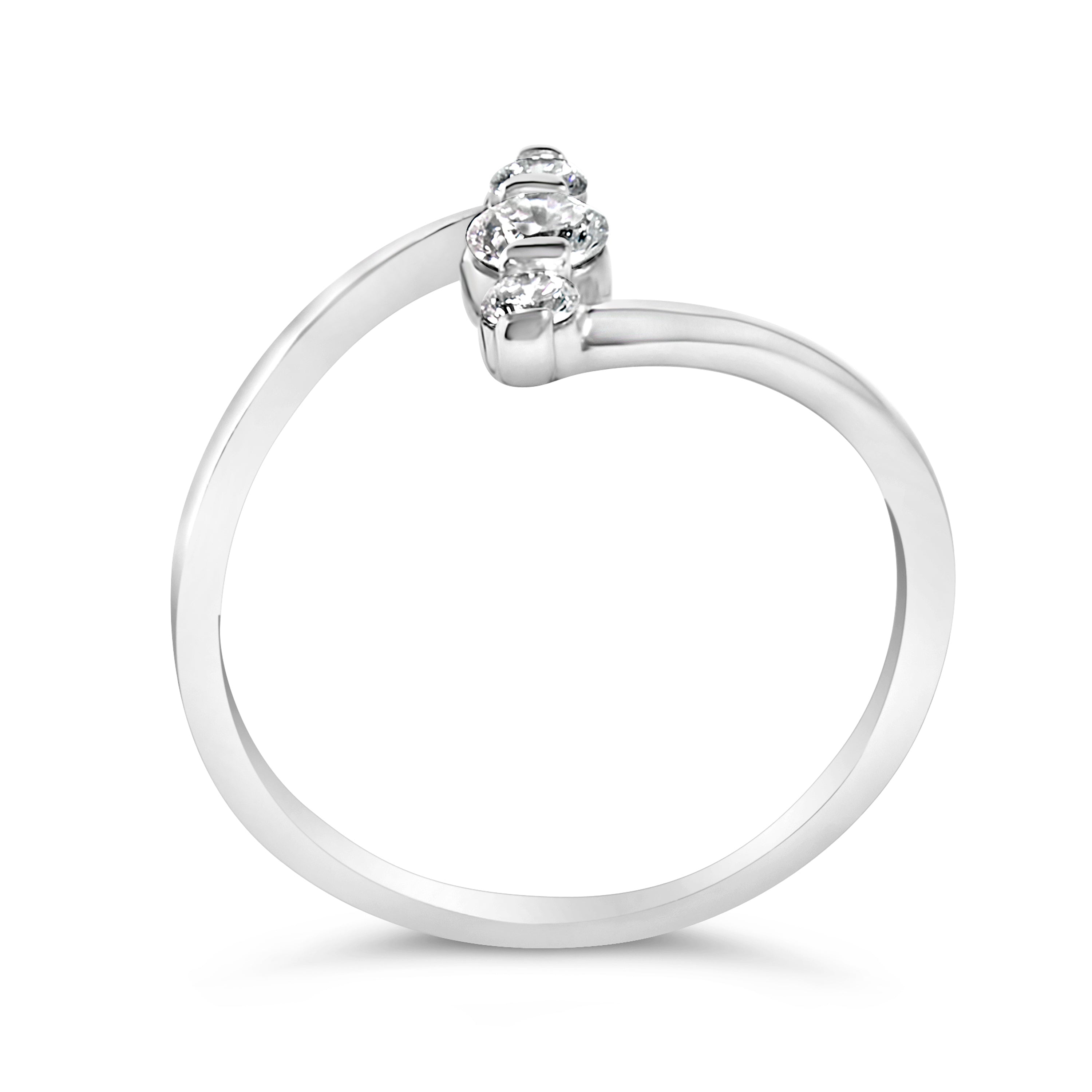 10K White Gold 1/4 Cttw Lab Grown Diamond Vertical Three Stone Ring DestGlow