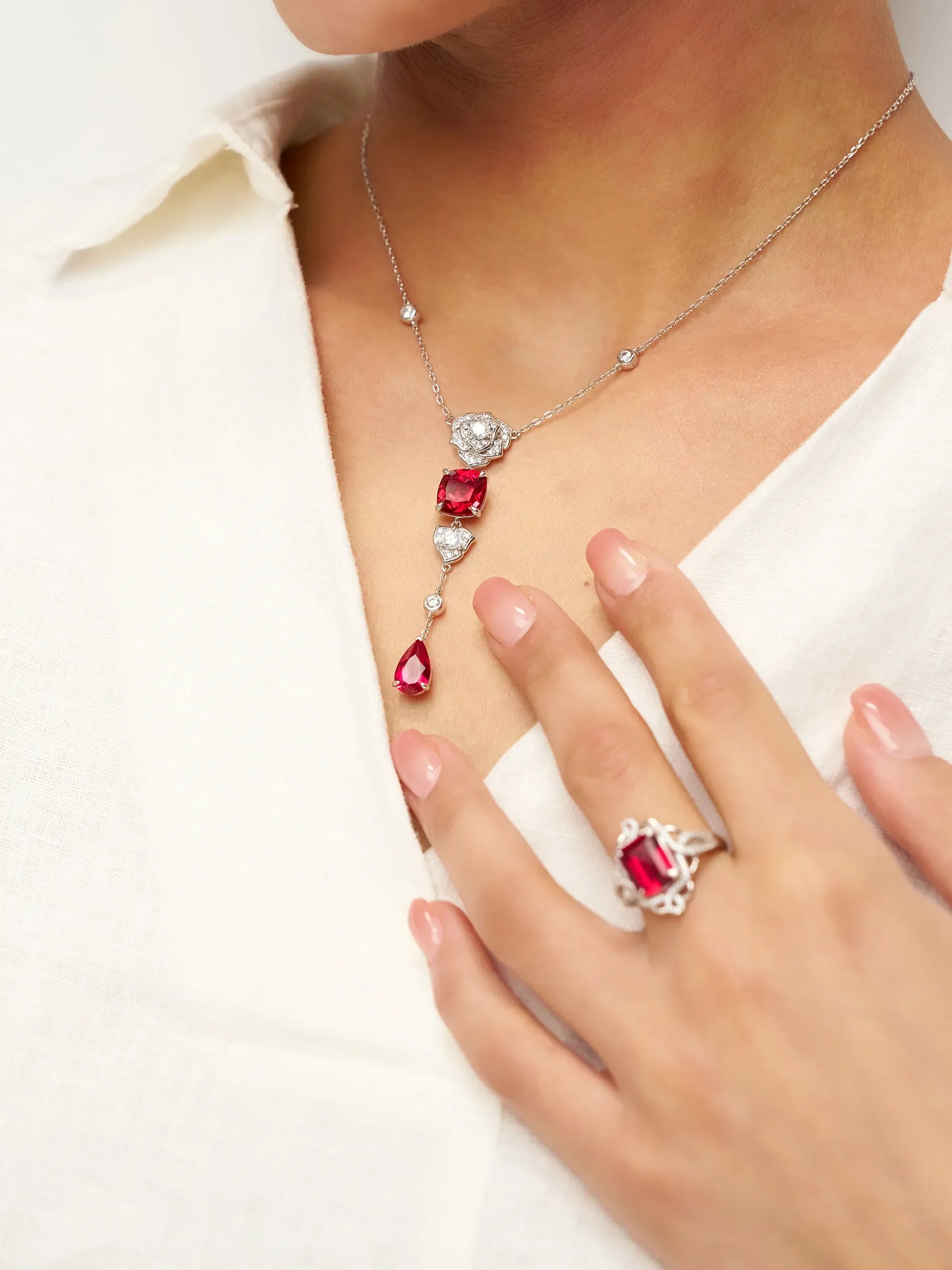 Exquisite Ruby Necklace - Ruby Veil DestGlow