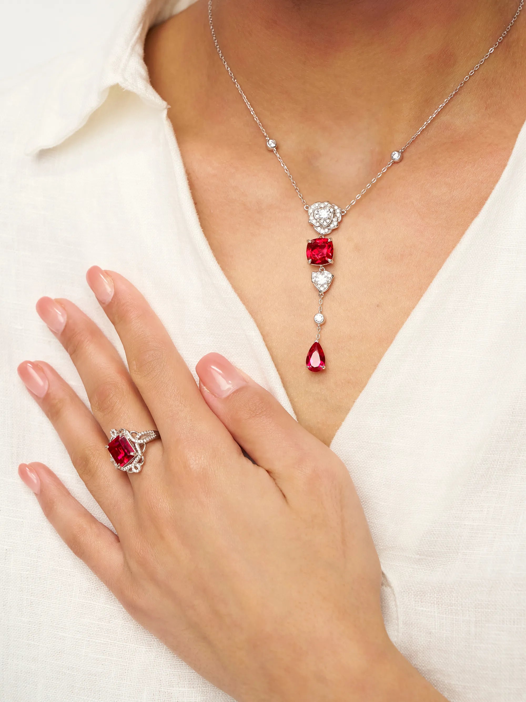 Exquisite Ruby Necklace - Ruby Veil DestGlow