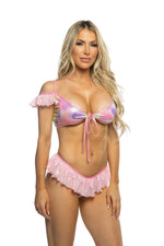 Metallic/Coated Fishnet Ruffle Bikini Set