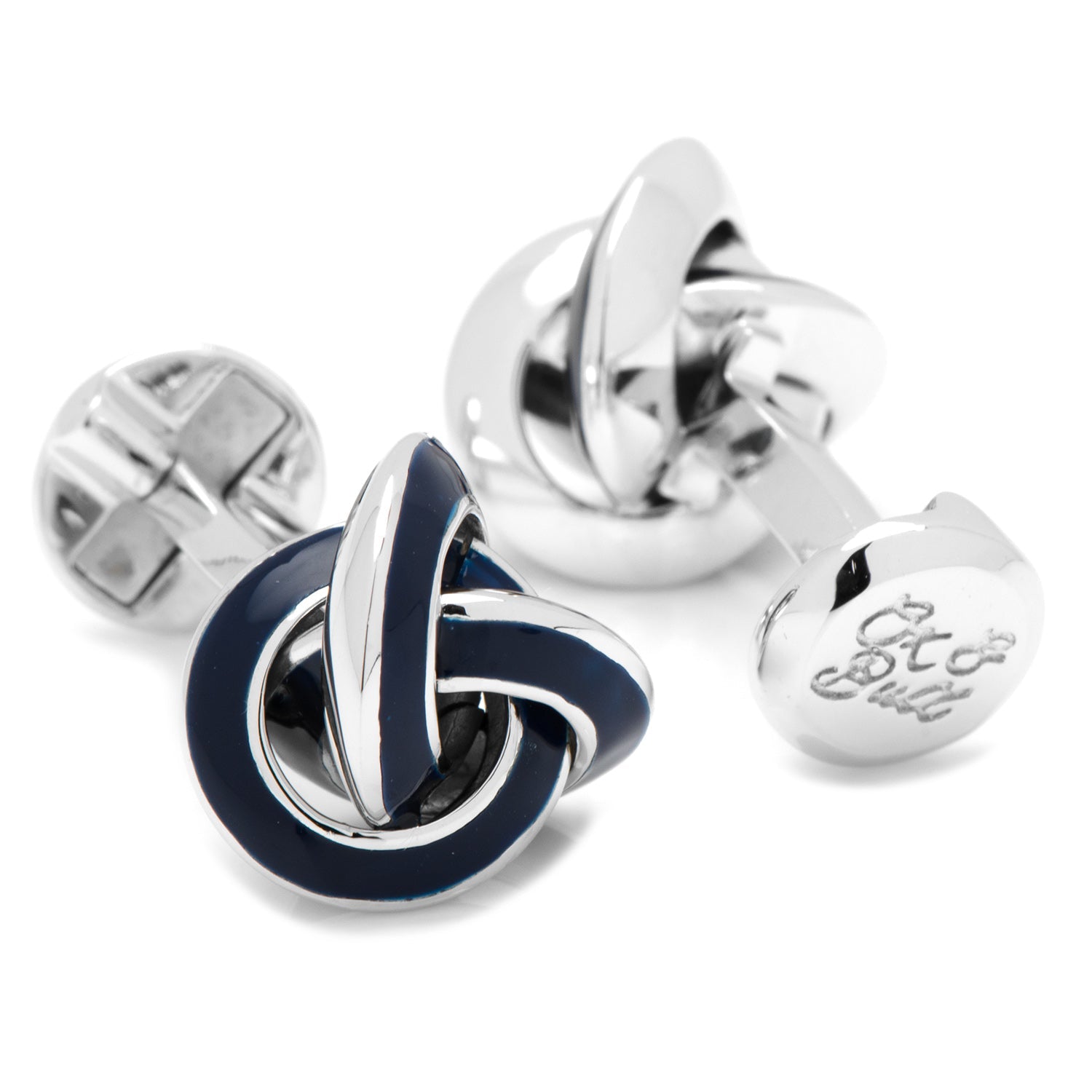 Sterling Blue Enamel Knot Cufflinks by Cufflinks.com