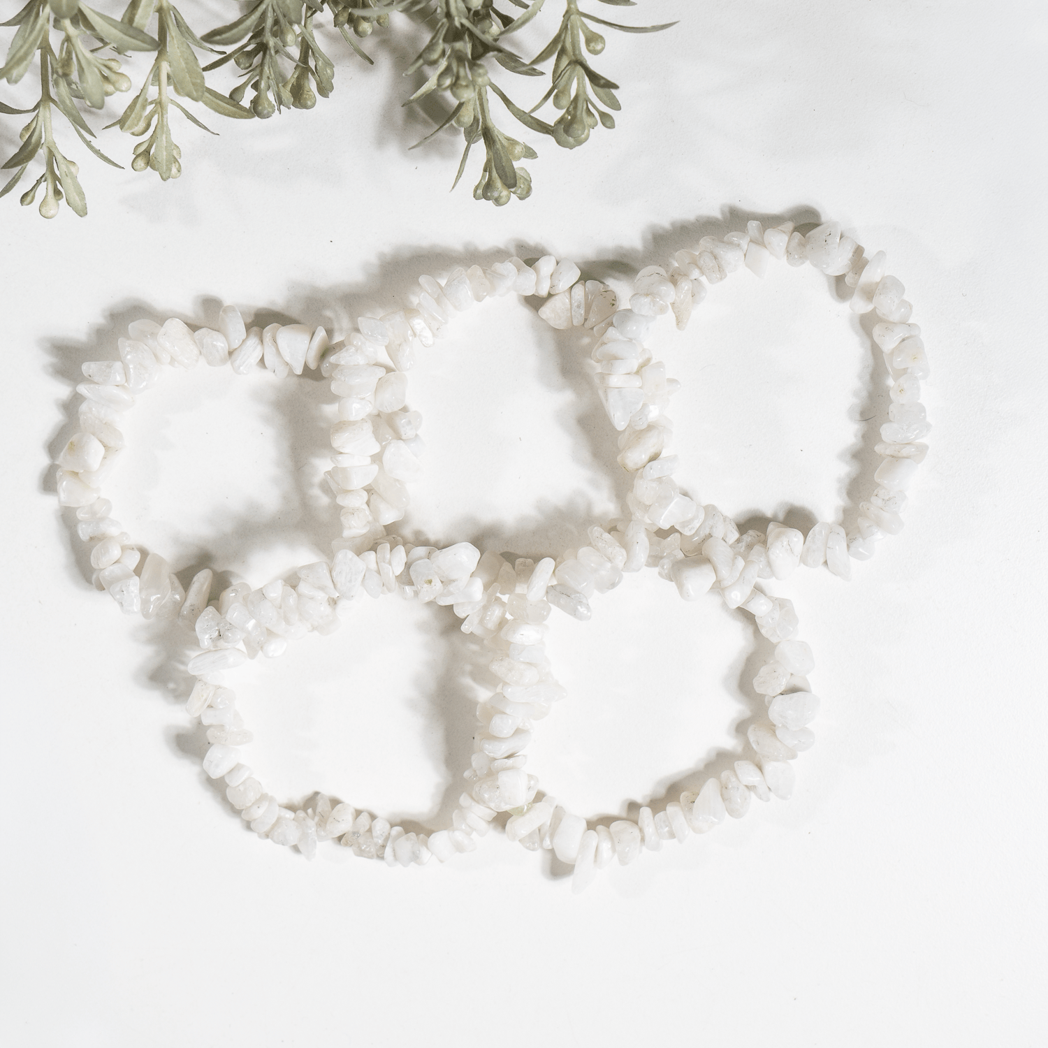 White Rainbow Moonstone Chip Bracelet (Growth and Compassion) DestGlow