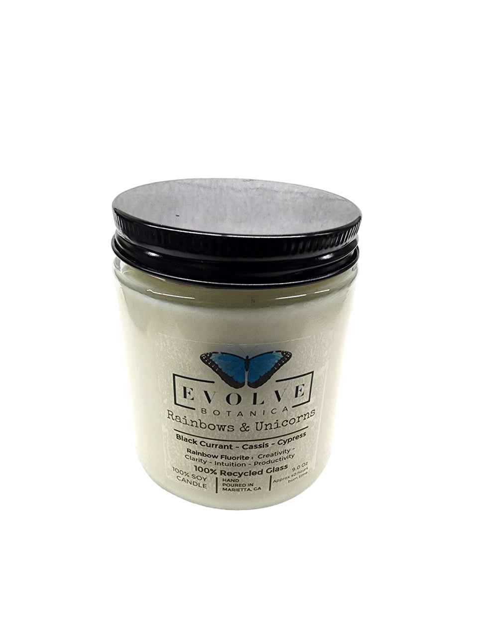 Classic 9oz Jam Jar Crystal Soy Candle - Rainbows & Unicorns (Fluorite)