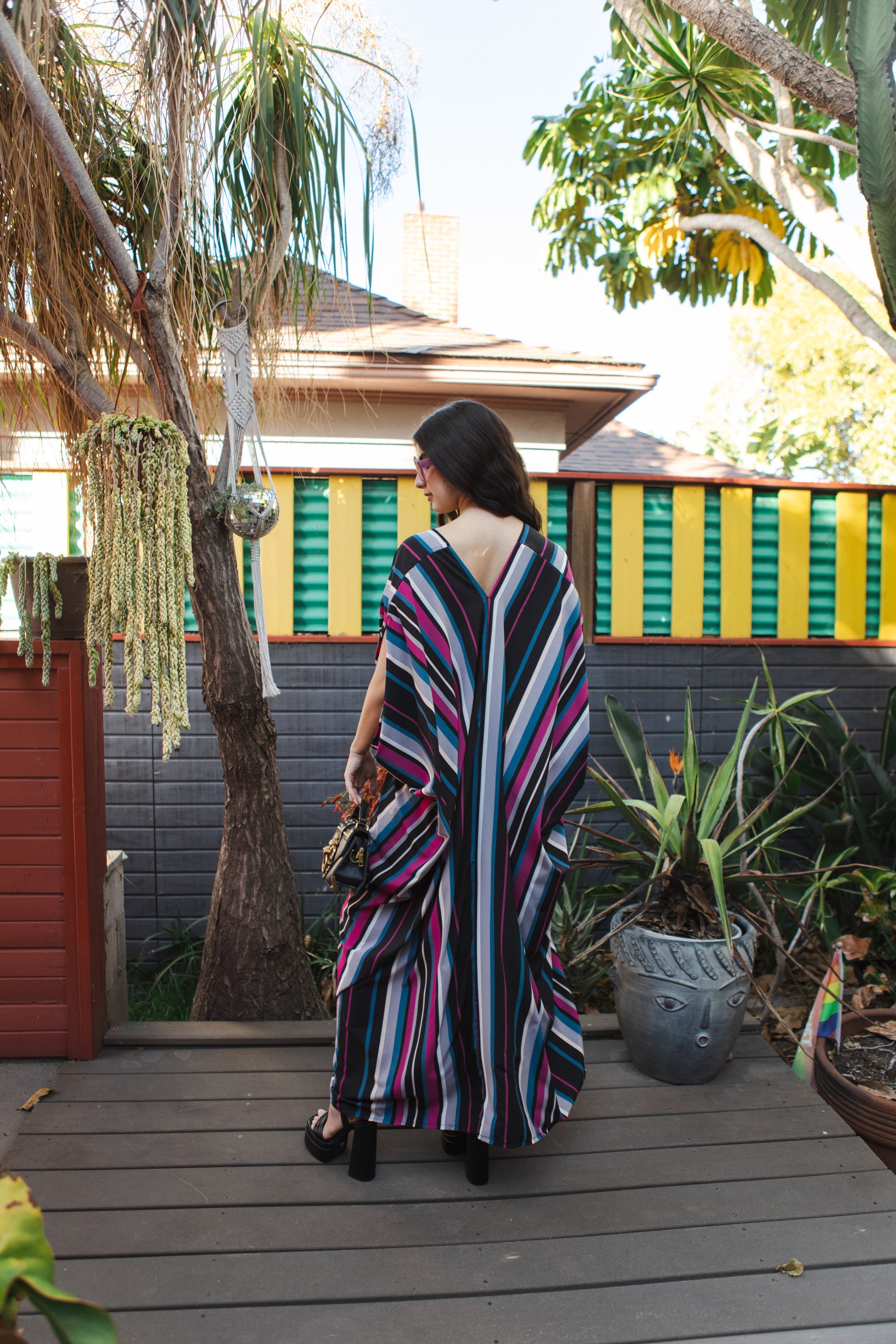 Raspberry Stripe Caftan Kaftan Dress by Jennafer Grace